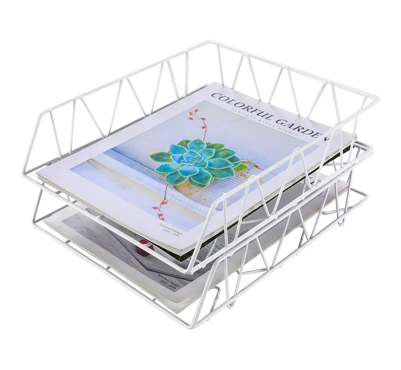 Metal Stackable Letter Tray & Paper Organizer - 2 Pack White Desktop File Holder for Office, Home, School | Efficient Document Management Solution