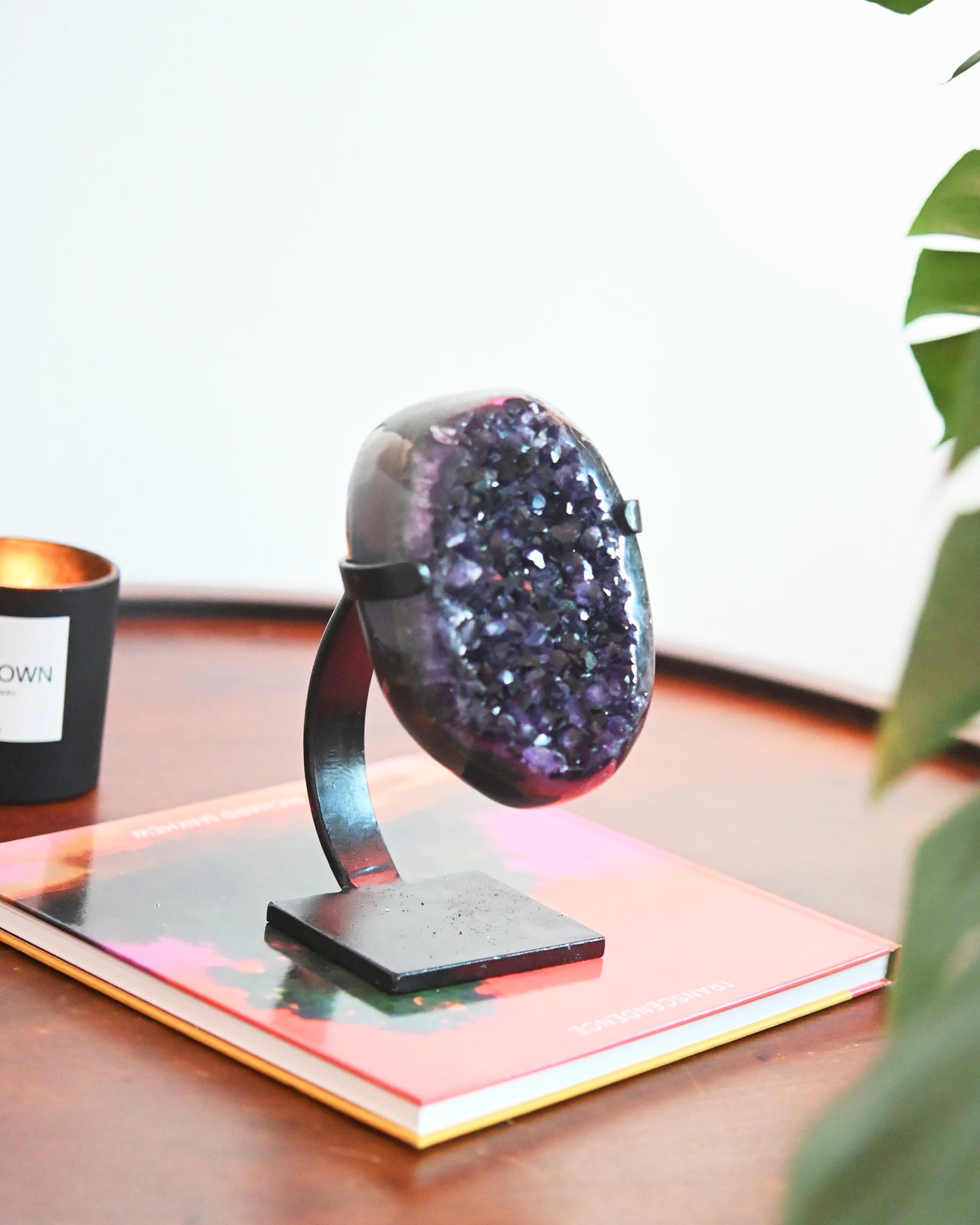 Natural Amethyst Crystal Geode on Wooden Stand - 4.6lbs Healing Stone for Home Decor, Meditation & Spiritual Gifts