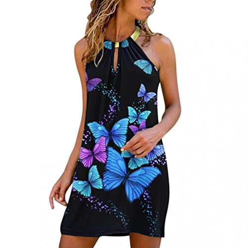 Handyulong Women's Summer Casual Sleeveless Midi Dress - Halter Neck Sundress for Beach, Party & Vacation | Lightweight Flowy Dress for Outdoor Activities, Travel & Date Night