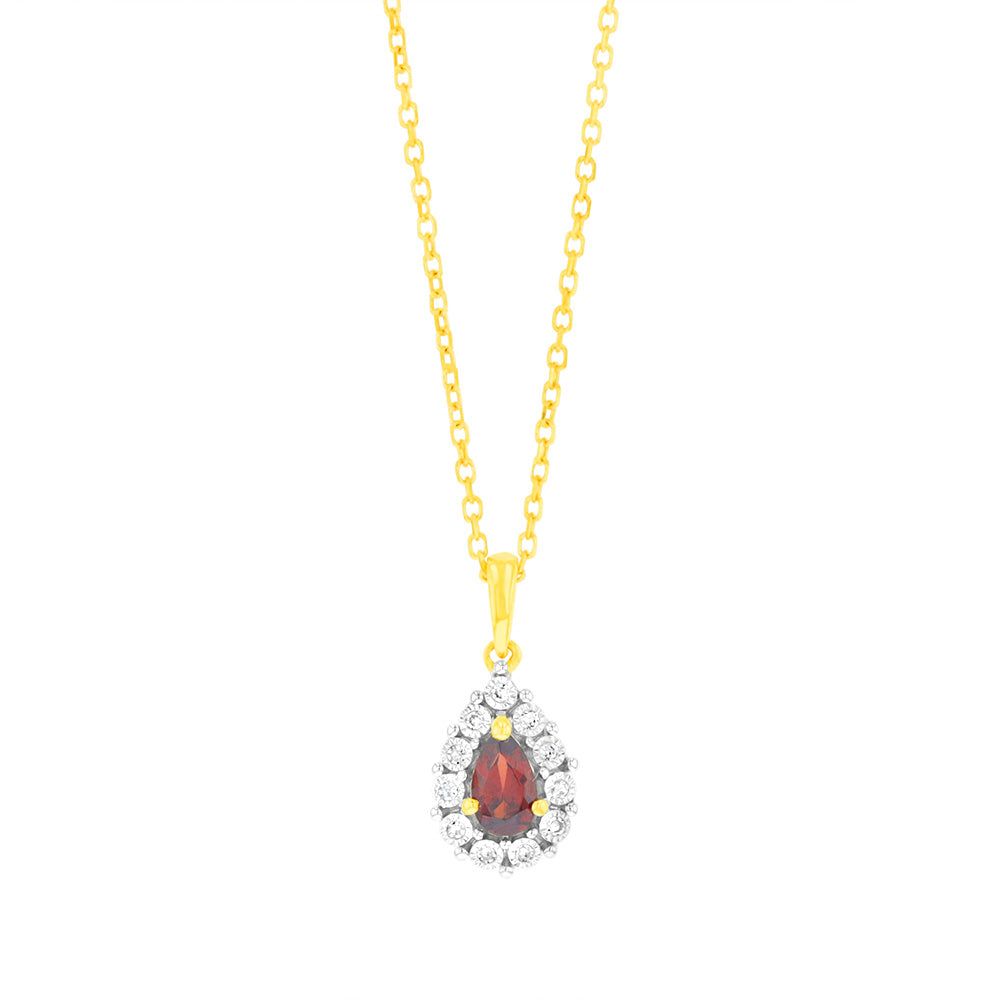 0.27 Carat Red Garnet Pear Shaped Diamond Pendant with 45cm 9ct Yellow Gold Chain - Elegant Jewelry Gift for Women, Perfect for Valentine's Day, Anniversary & Special Occasions
