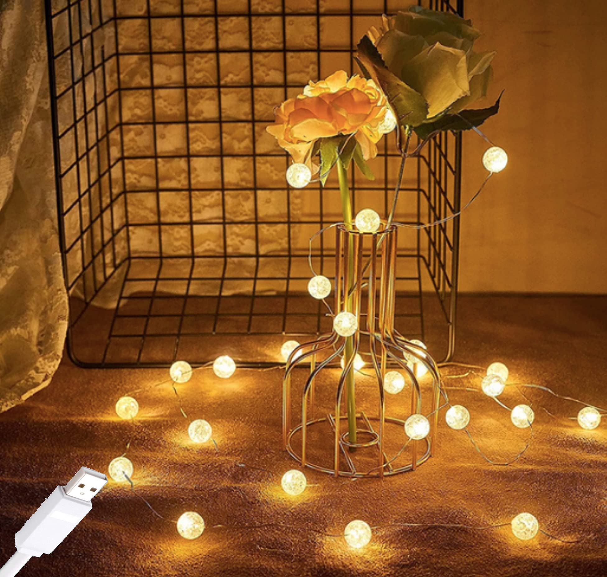 Crystal Crackle LED String Lights - Warm White for Festivals & Parties