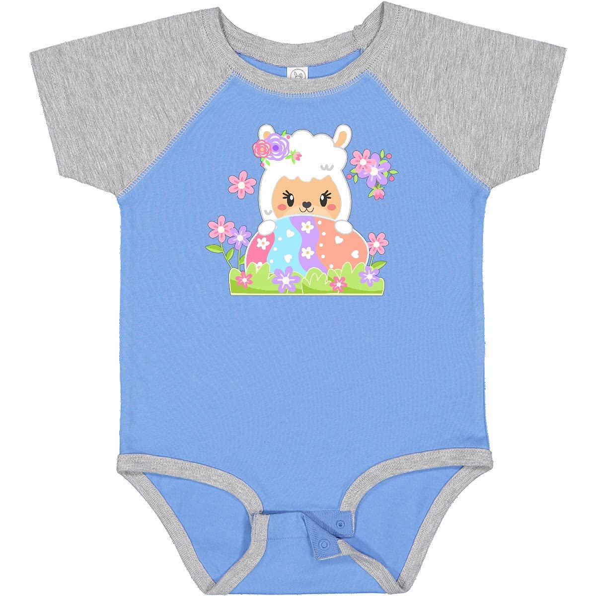 Inktastic Cute Easter Llama with Spring Flowers and Egg Baby Bodysuit - Soft Cotton Infant Onesie for Easter Photos & Spring Celebrations