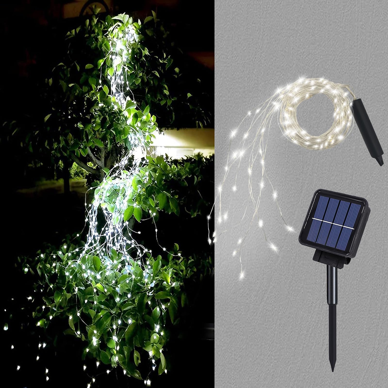 Solar Powered Fairy String Lights Outdoor - 10 Strands 200 LEDs Watering Can Lights, Waterproof Cool White Firefly Bunch Vine Lights for Garden, Christmas, Patio, Wedding & Home Decor - Perfect Gift for Mom, Wife & Family