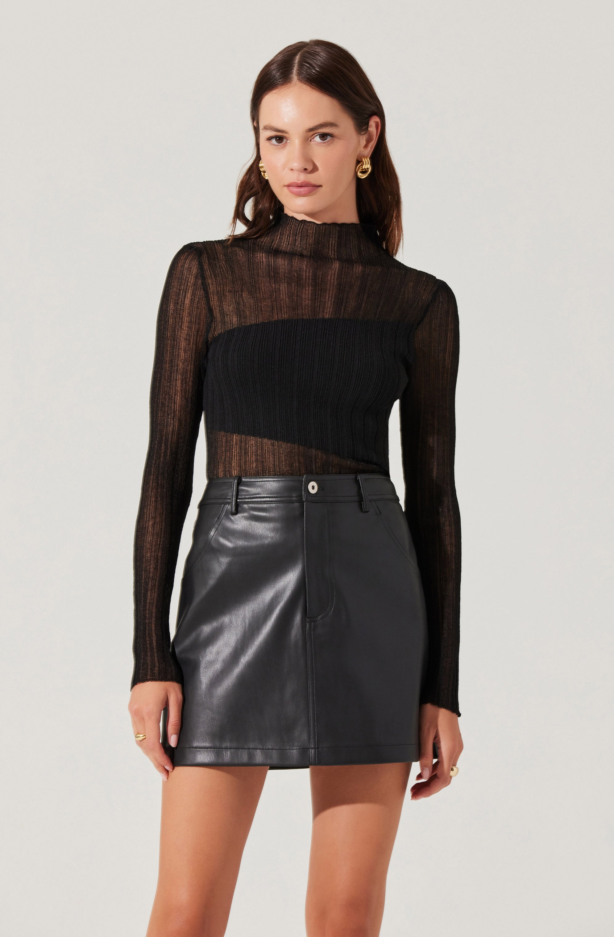 Mock Neck Mesh Contrast Top for Women - Stylish & Breathable Fashion Top for Casual Wear, Night Out & Layering