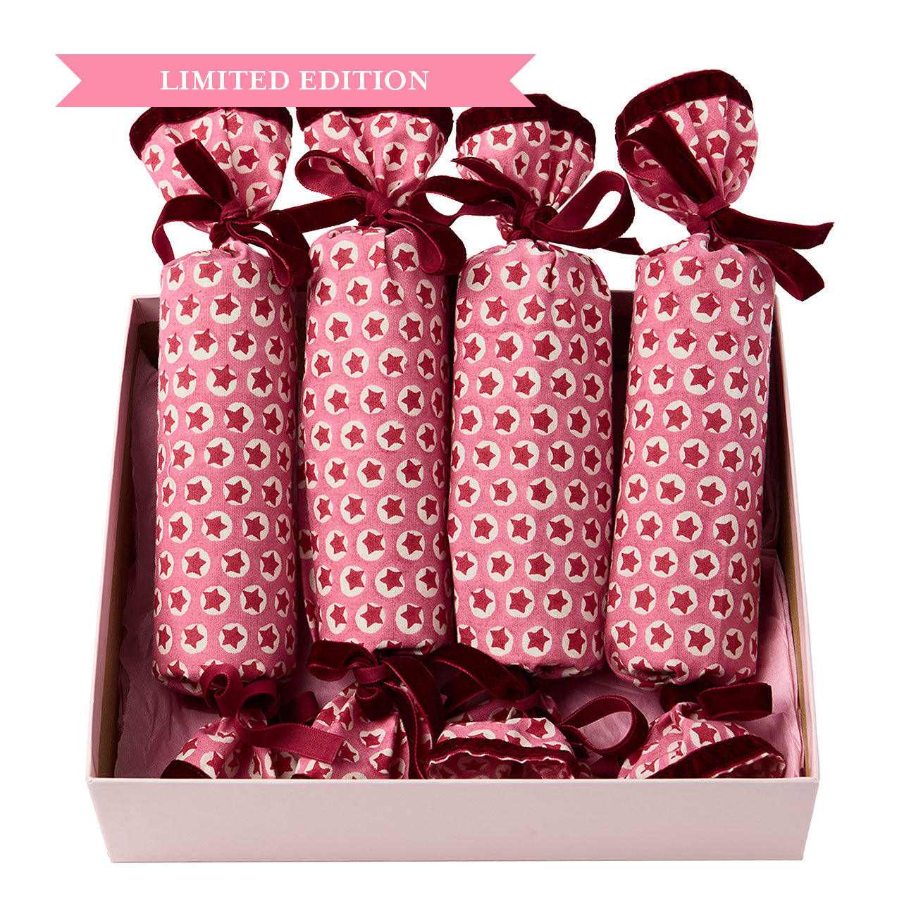 Reusable Fabric Cracker Tuk Tuk Pink Set of 4 - Eco-Friendly Party Crackers for Weddings, Birthdays & Celebrations - Perfect for Festive Decorations and Gift Giving