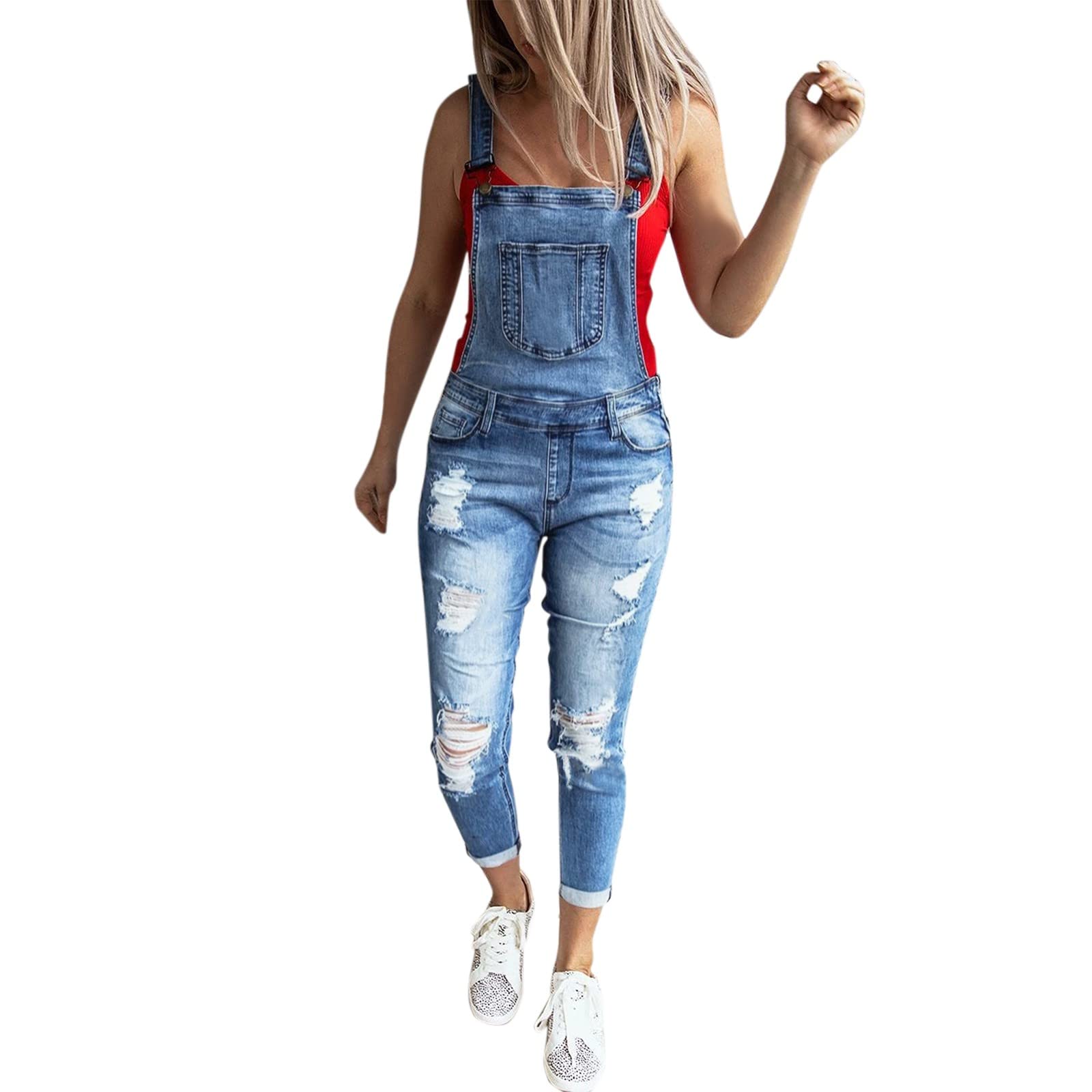 Women's Vintage Denim Jumpsuit - Classic Blue Casual Overalls with Long Pants | Trendy One-Piece Outfit for Everyday Wear, Street Style & Retro Fashion