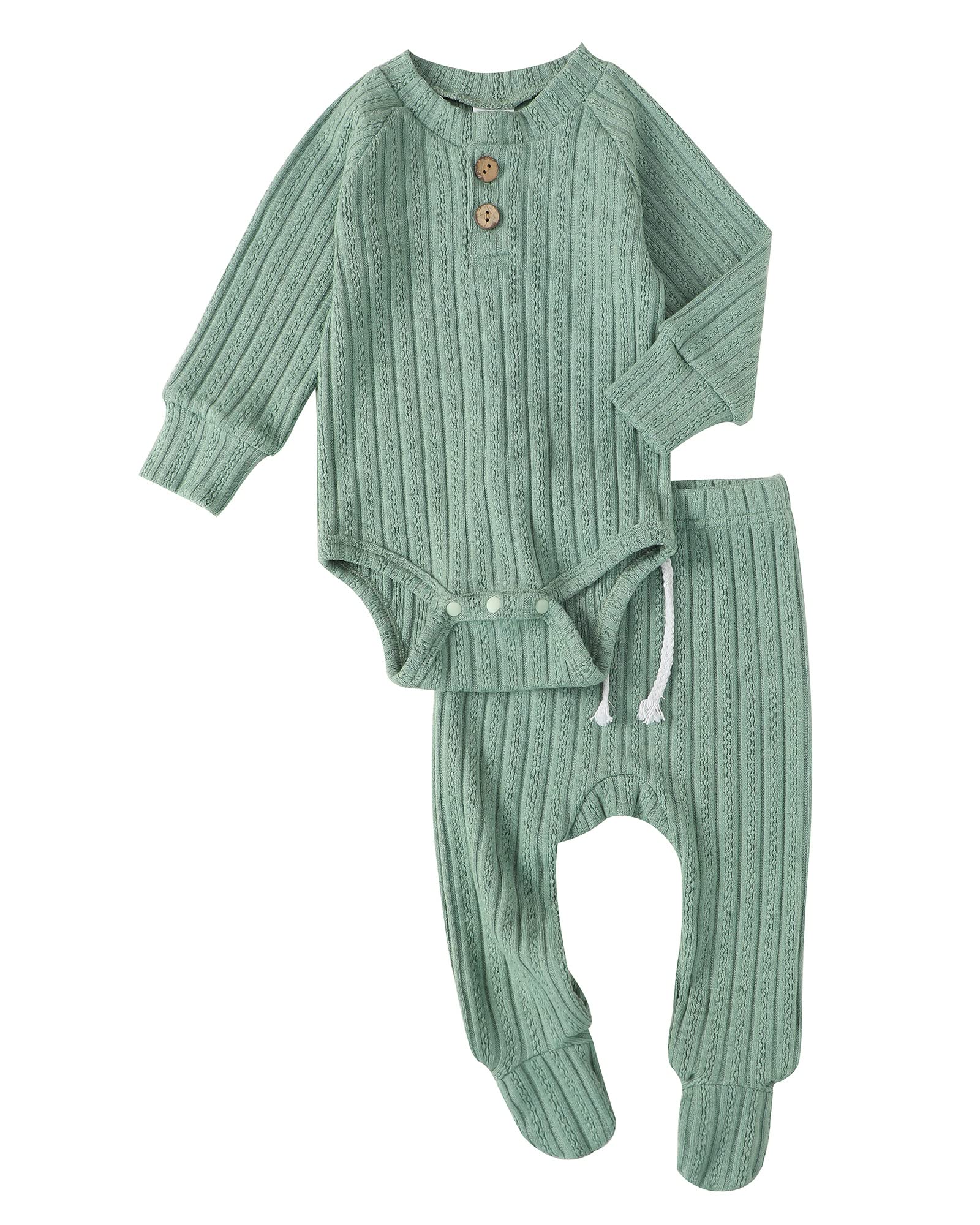 Newborn Baby Girl Clothes - Soft Cotton Knit Long Sleeve Romper with Footed Pants & Button Closure - Winter Infant Outfits for Photo Shoots, Family Gatherings & Cozy Home Days