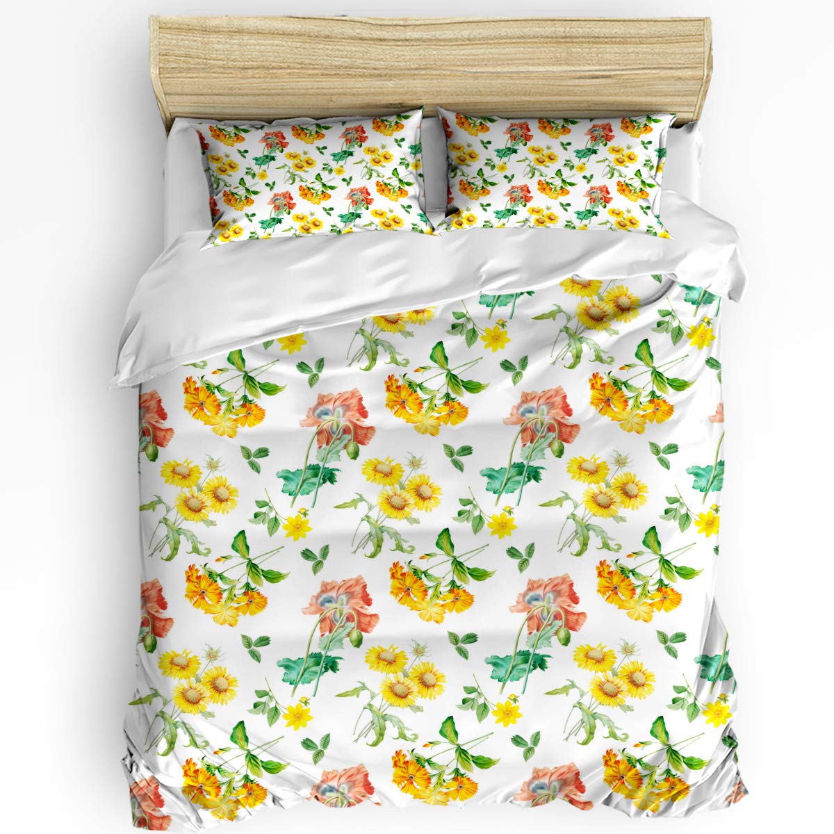 HELLOWINK Sunflower Duvet Cover 3-Piece Bedding Set - Twin Size Soft Comforter Cover with 2 Pillow Shams | Lightweight Yellow Bedding for Kids, Teens & Guest Rooms | Perfect for Spring & Summer Decor