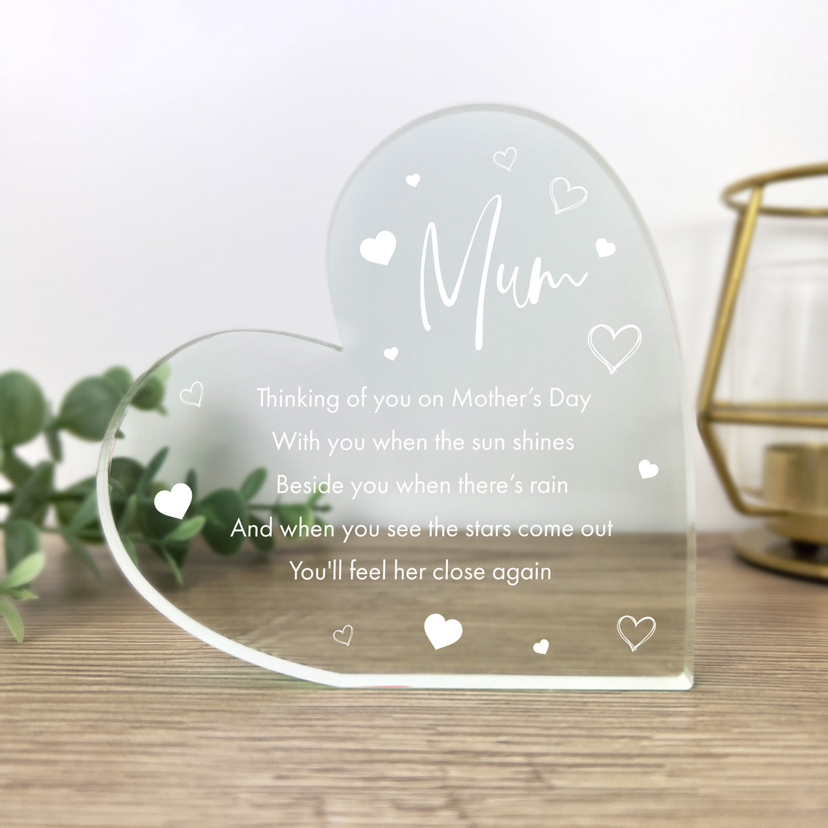 Thinking Of You On Mother's Day - Acrylic Freestanding Heart Decor for Home, Office & Gift Giving - Perfect for Mother's Day, Birthday & Anniversary Celebrations