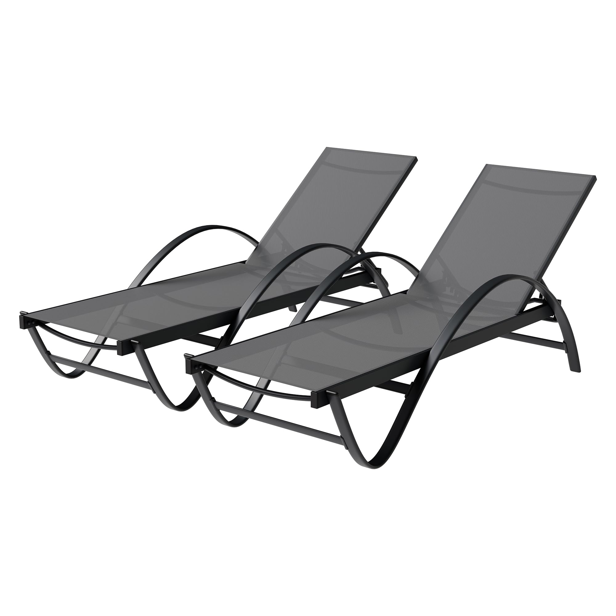 Shintenchi 2-Piece Patio Chaise Lounge Set with Adjustable Backrest - Outdoor Pool & Beach Sunbathing Recliner Chairs for Backyard, Garden - Dark Grey