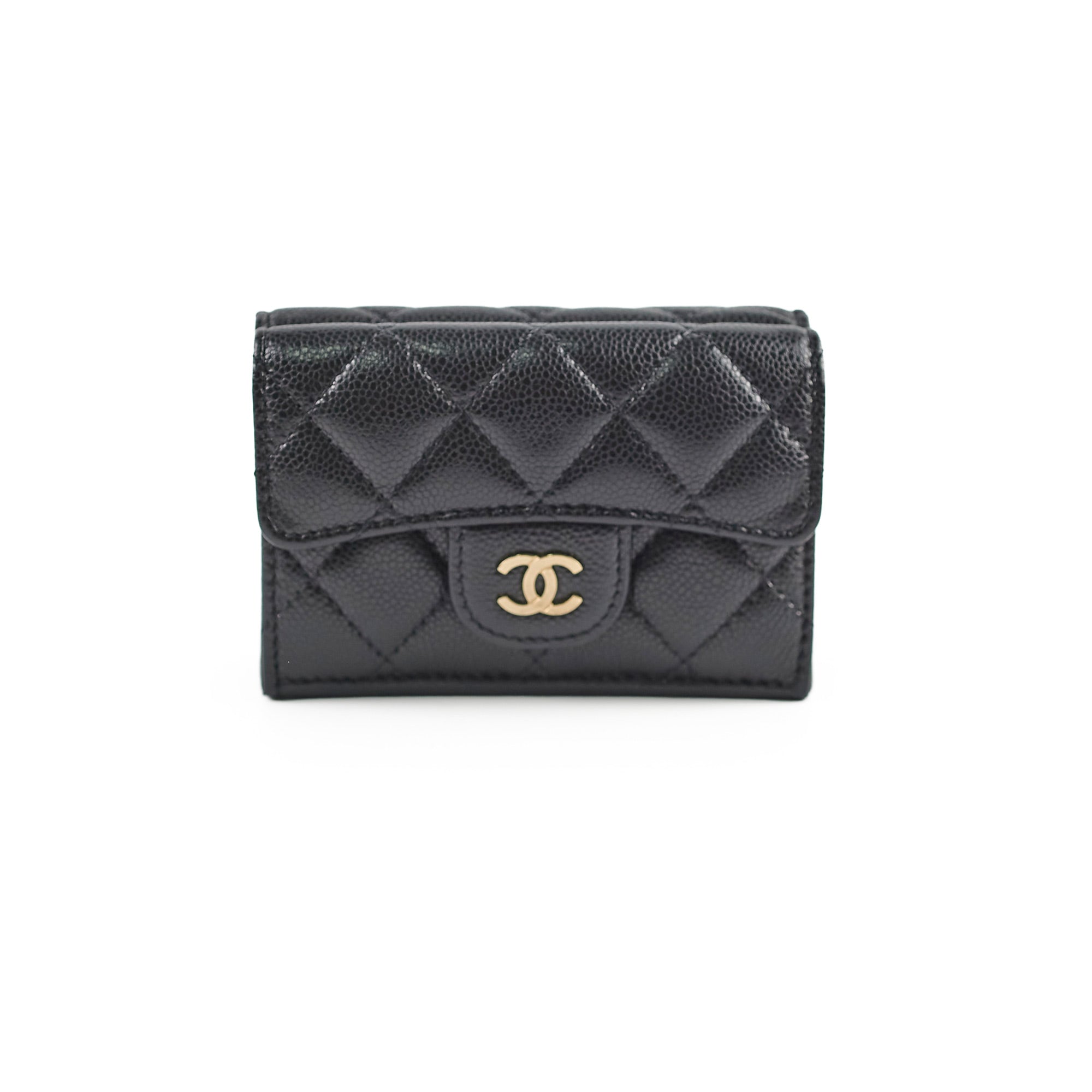 Chanel Caviar Leather Tri-Fold Wallet for Women - Black Luxury Designer Wallet for Everyday Use & Special Occasions