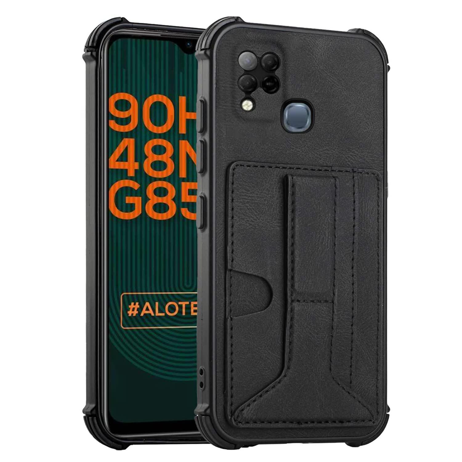 Premium Shockproof Leather Wallet Case for Infinix Hot 10s - Card Holder & Kickstand (Black) | Perfect for Daily Use, Travel & Business Meetings