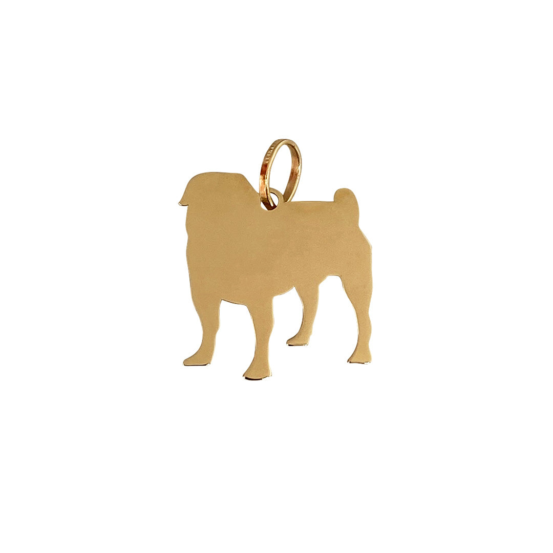 14K Yellow Gold Pug Dog Silhouette Charm Pendant - Dainty Dog Lover Jewelry Gift for Women - Perfect for Necklaces, Bracelets & Pet Memorial Keepsakes