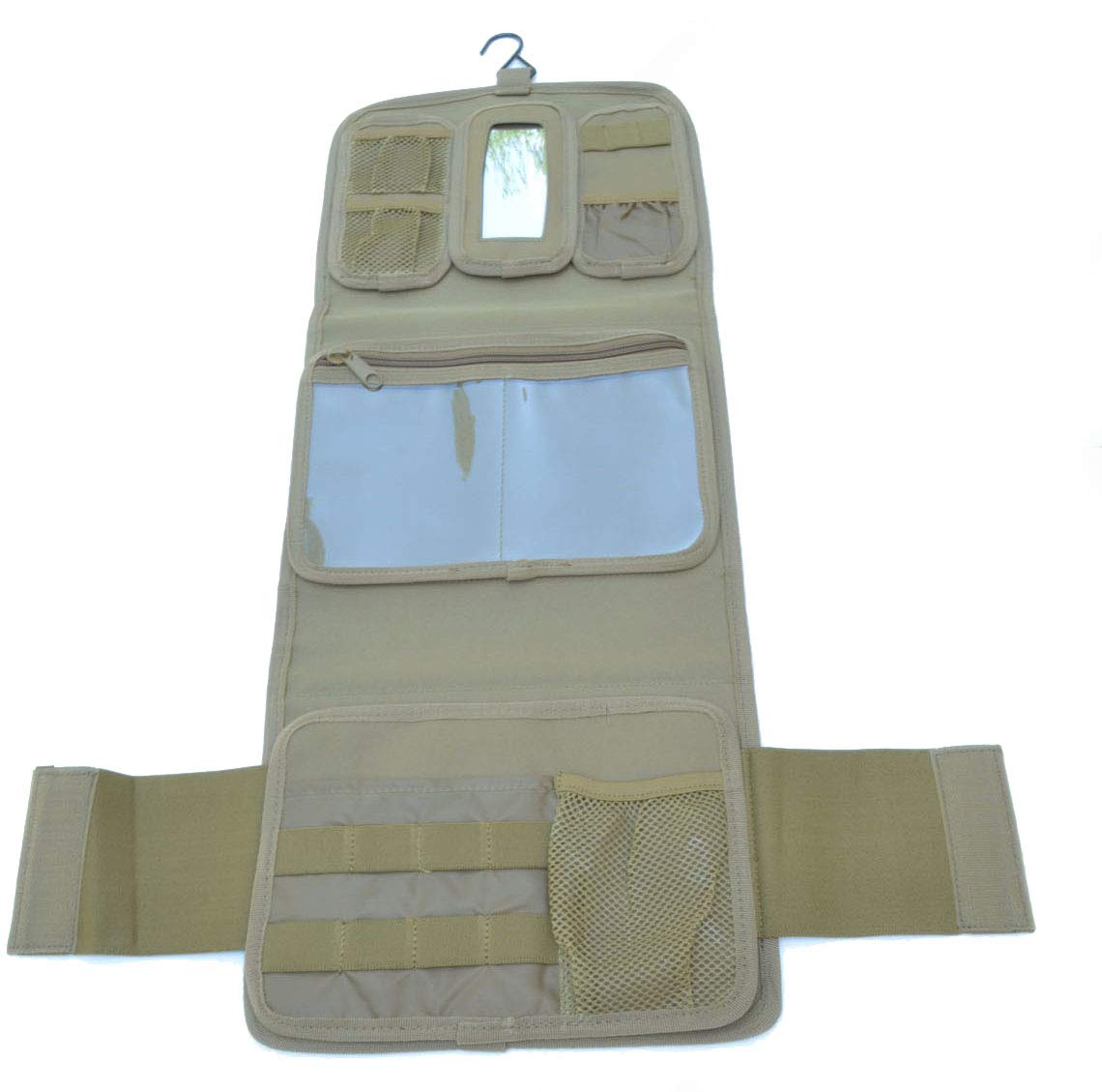Tactical MOLLE Toiletry Bag for Camping, Travel & Military Use - Durable Wash Kit Organizer with Pouch (TAN) - Perfect for Outdoor Adventures, Hiking & Survival Gear