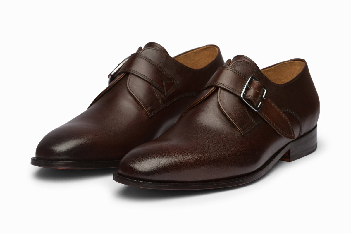 Dark Brown Plain Toe Single Monk Strap Dress Shoes for Men - Perfect for Business, Office & Formal Occasions