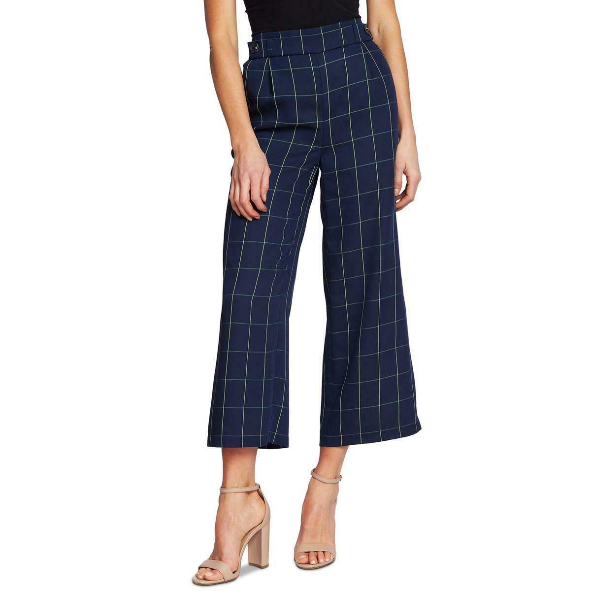 CeCe Women's Gramercy Girl Windowpane Wide Leg Cropped Pants - Stylish High Waist Trousers for Work, Office & Casual Outfits | Trendy Plus Size & Petite Pants for Women