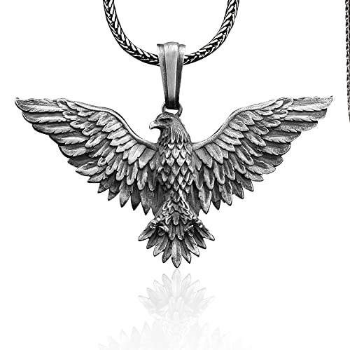 Sterling Silver American Winged Eagle Pendant Necklace for Men - Handmade Winged Eagle Jewelry - Perfect Gift for Fathers Day, Birthday & Anniversary - Ideal for Casual Wear, Special Occasions & Patriotic Events