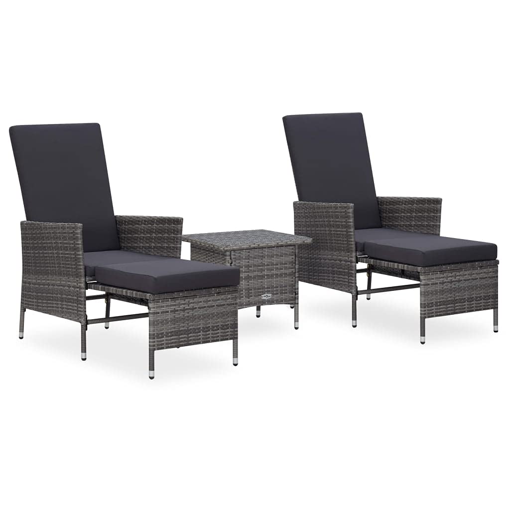 3-Piece Patio Lounge Set with Cushions, Outdoor Chaise Lounge Furniture, Gray Poly Rattan Garden Sofa Set for Poolside, Balcony & Backyard Relaxation | Perfect for Sunbathing, Lounging & Outdoor Entertaining