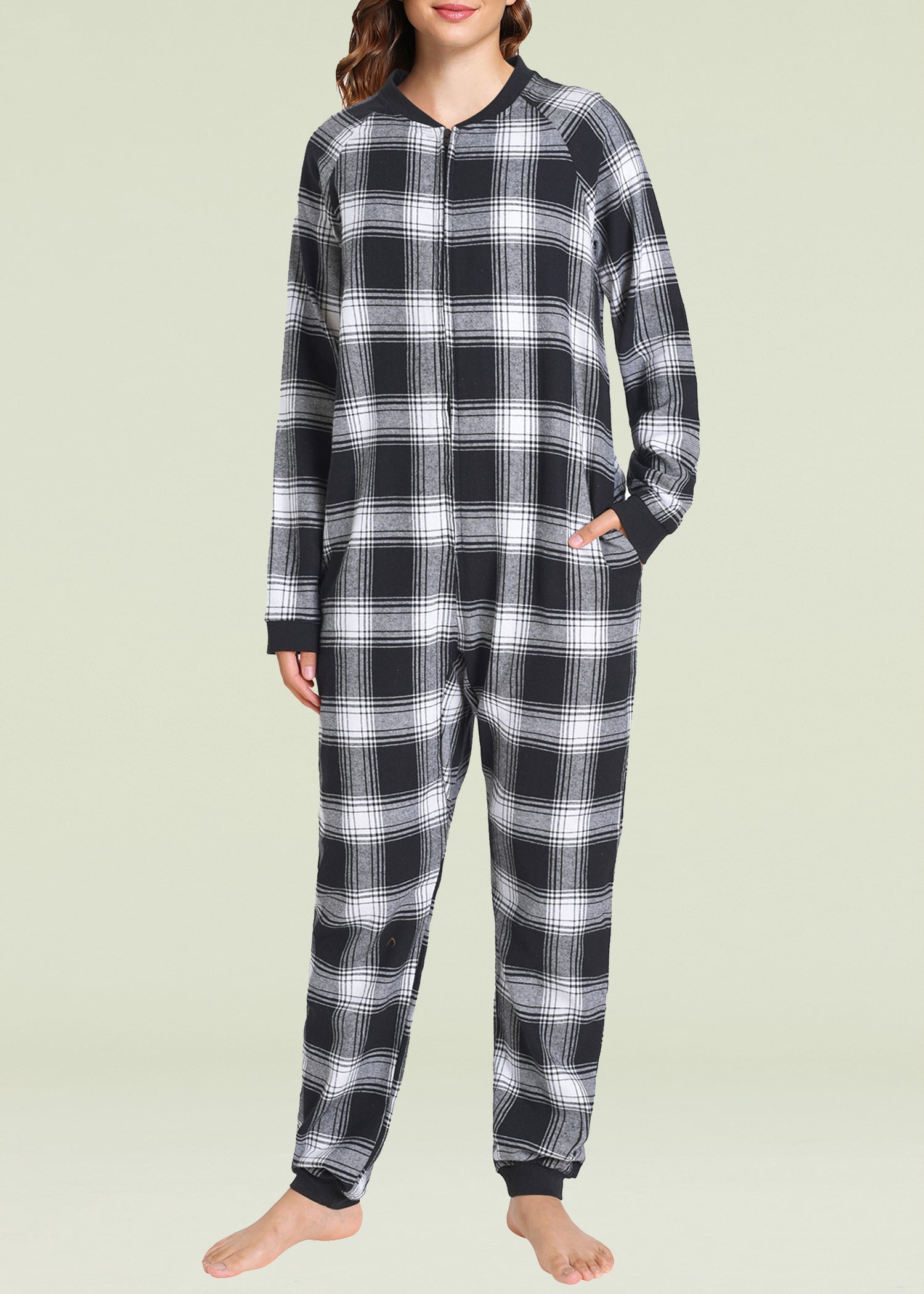 Women's Flannel Zipper Onesie Pajamas - Long Sleeve Soft Fleece Jumpsuit for Winter Sleepwear & Lounge Wear - Cozy Home Outfit for Cold Nights, Movie Nights and Relaxation