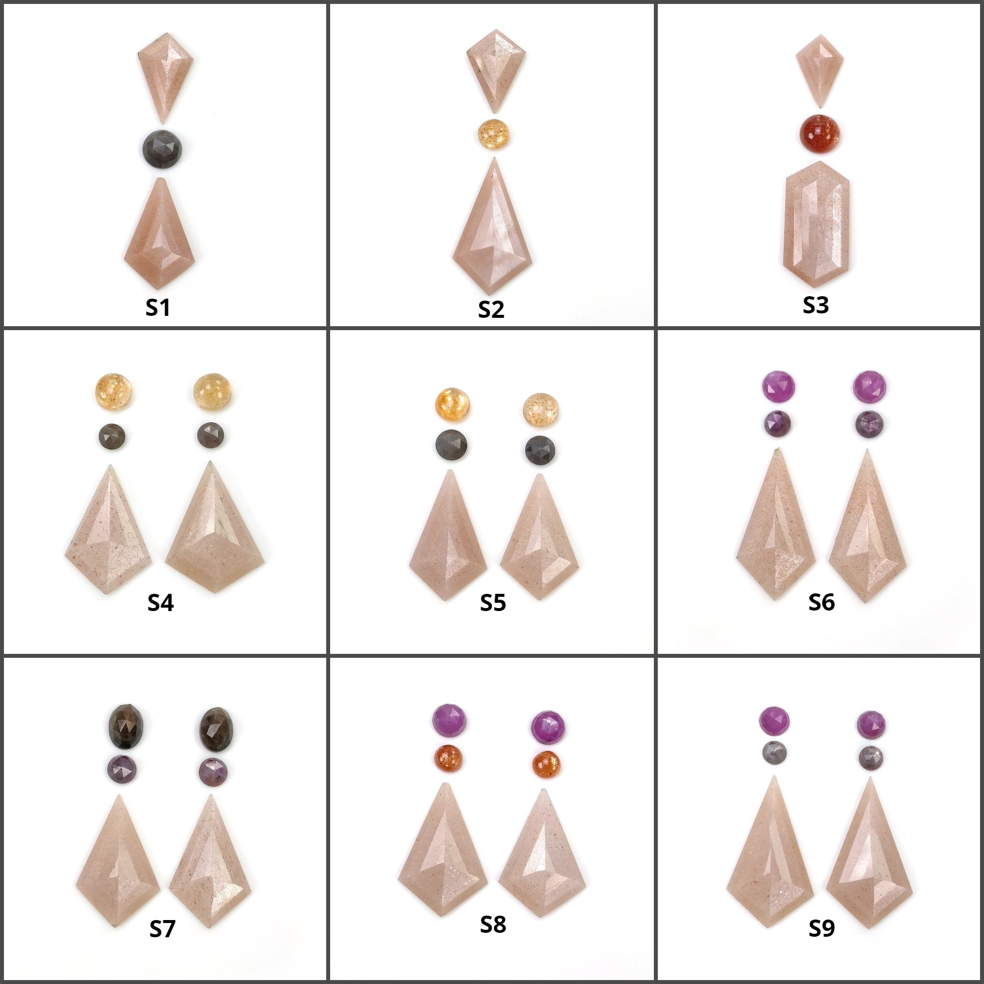 Natural Untreated Peach Moonstone & Pink Chocolate Sunstone Sapphire Gemstone - Rose & Step Cut Oval Round 3pcs/6pcs Set for Jewelry Making, Healing Crystals & Spiritual Gifts