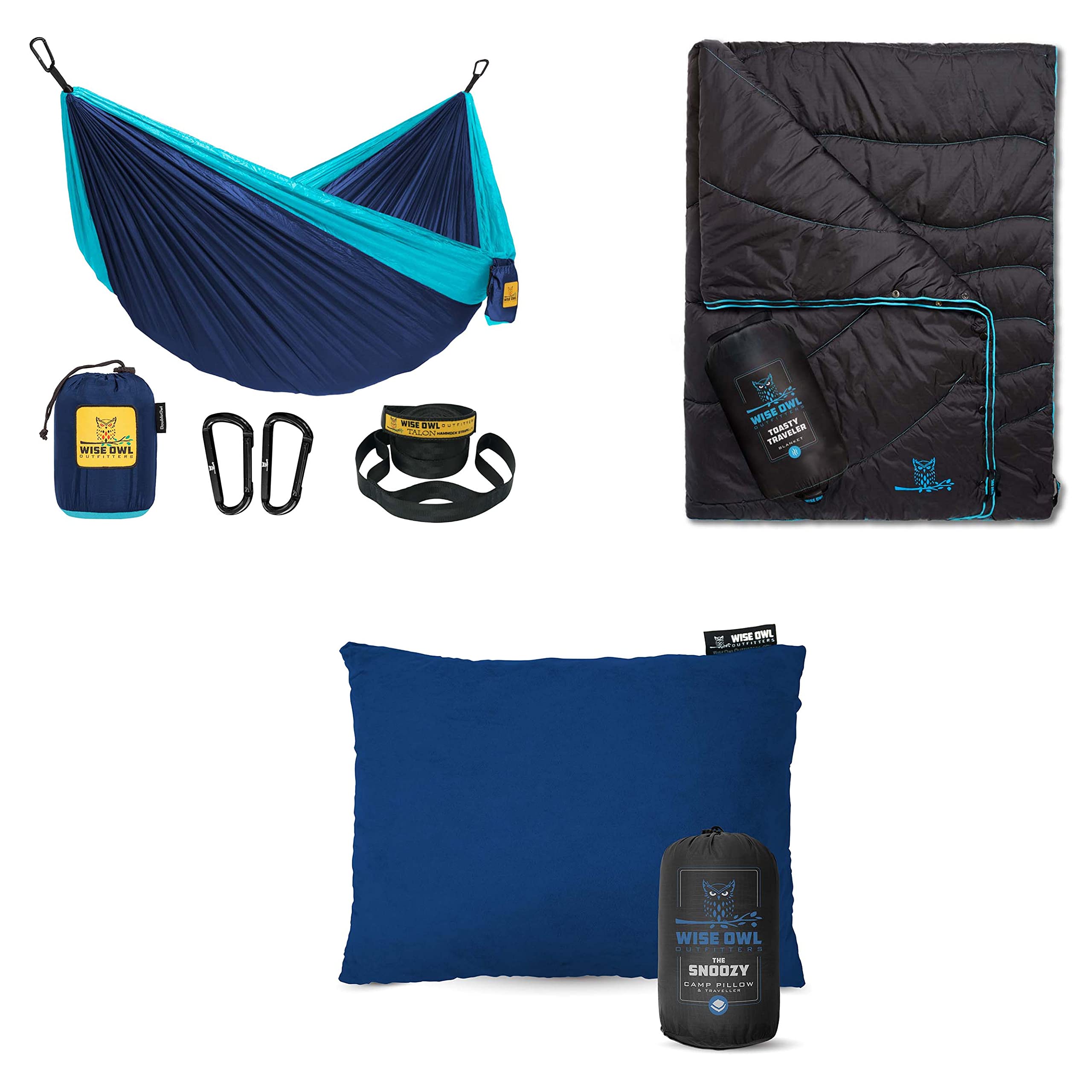 **Wise Owl Outfitters Camping Hammock with Pillow & Blanket - Waterproof Portable Hammock for Backpacking, Hiking, Travel - Perfect for Outdoor Adventures & Relaxation in Nature - Blue**