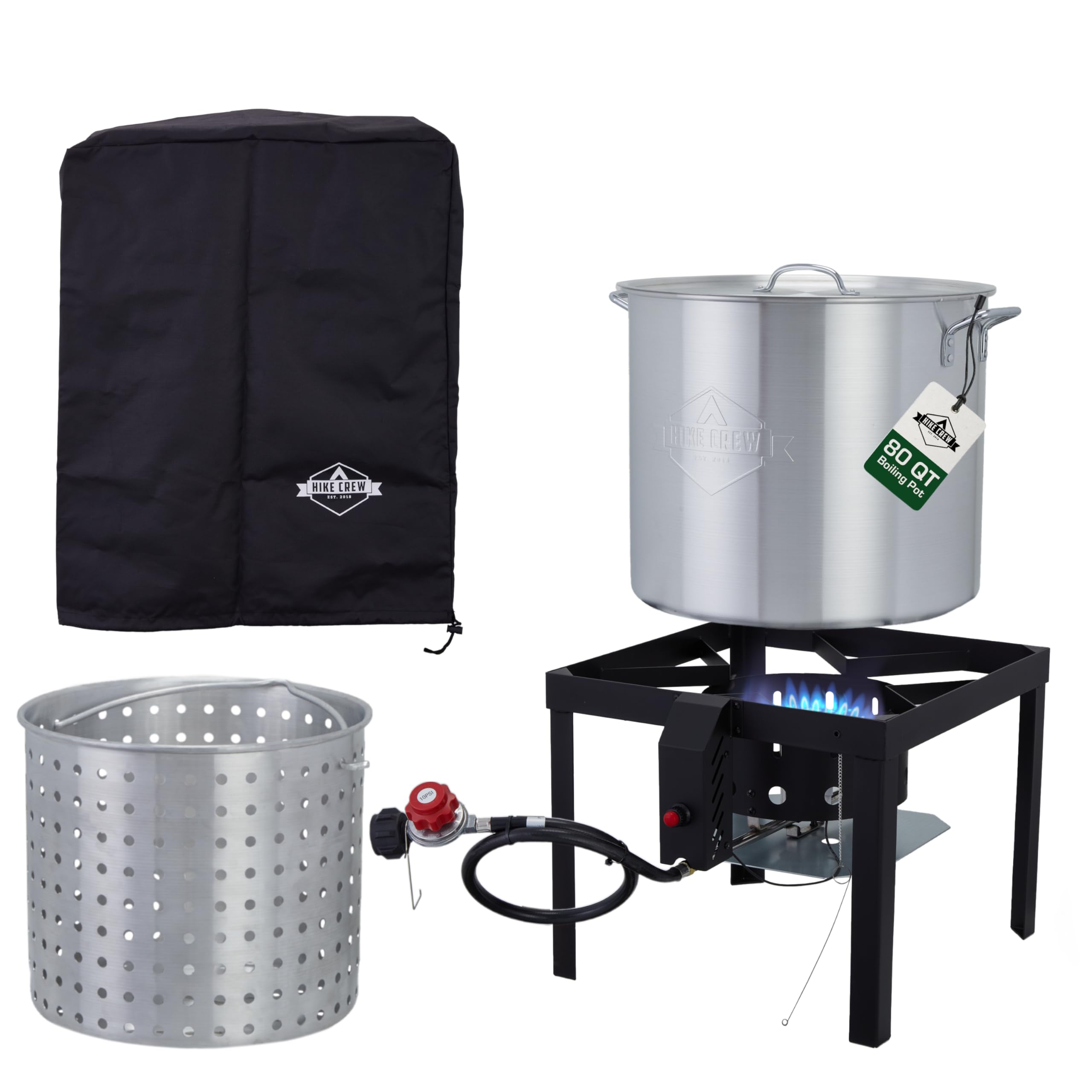 Hike Crew 80QT Outdoor Boiling Kit with Igniter | 110,000 BTU High-Power Seafood Boiler for Steaming, Cooking Fish, Crawfish, Crab, Lobster & Shellfish | Includes Pot, Lid, Strainer, Burner Stand & Storage Cover | Perfect for Backyard Parties, Camping & Outdoor Cooking