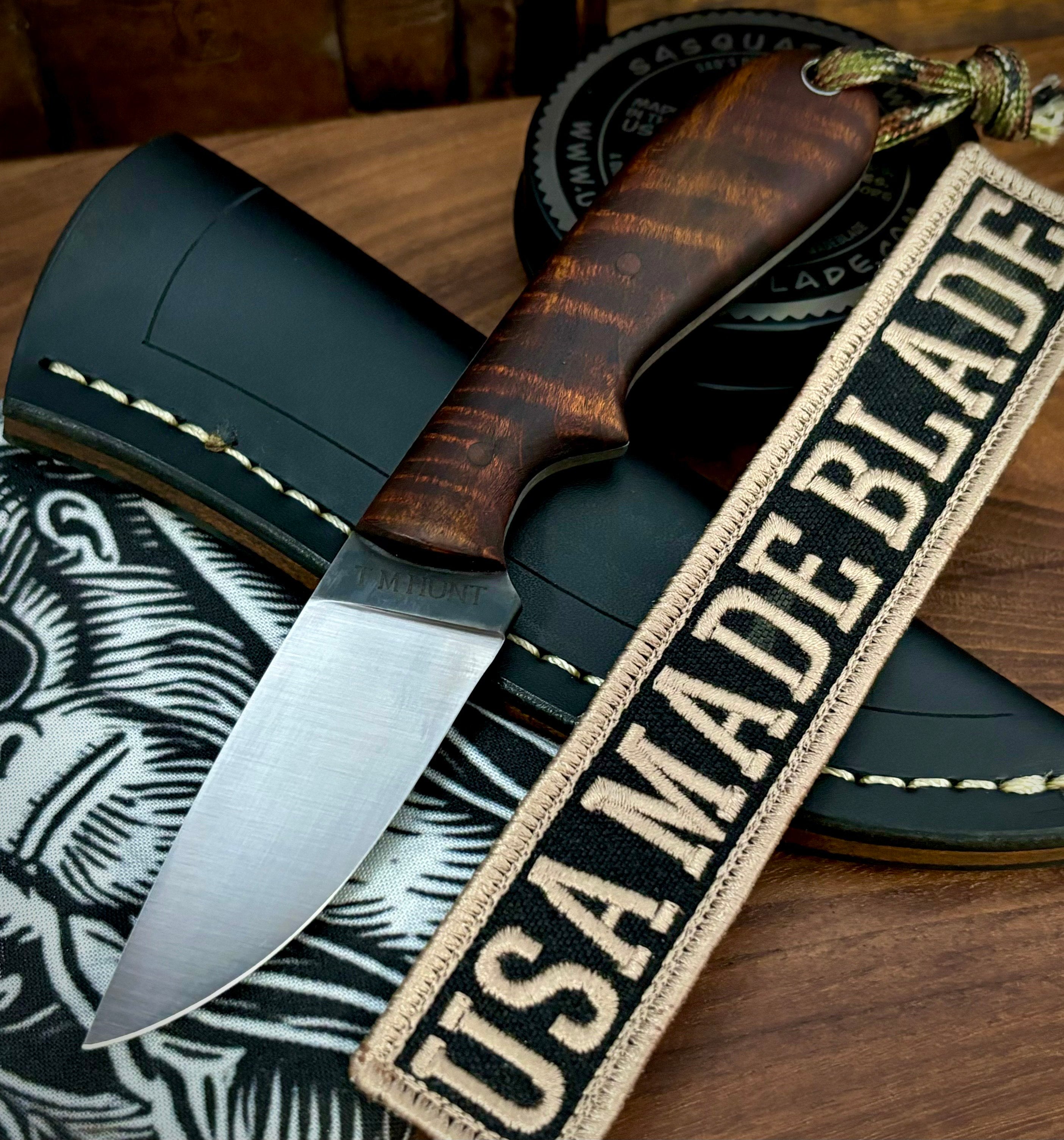 T.M. Hunt Custom Hedgehog Knife with Curly Maple Handle - O1 Tool Steel Hunting & Outdoor Survival Knife - Perfect for Camping, Bushcraft, and Everyday Carry (EDC)