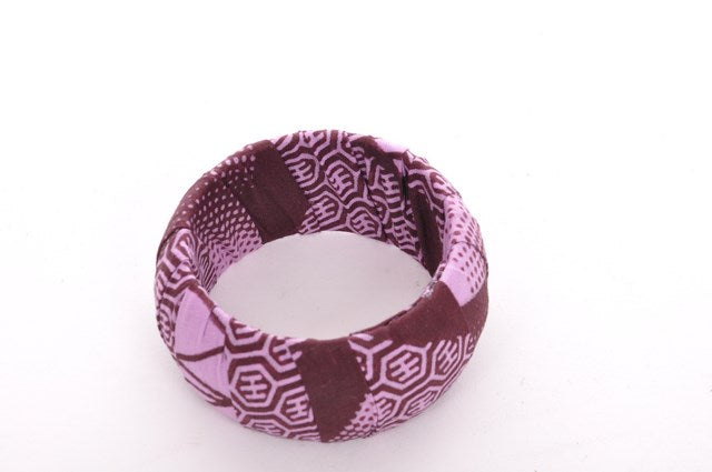 Lilac and Brown African Print Bangle - Handmade Wooden Beaded Bracelet for Women | Boho Chic Jewelry for Parties, Weddings & Everyday Wear