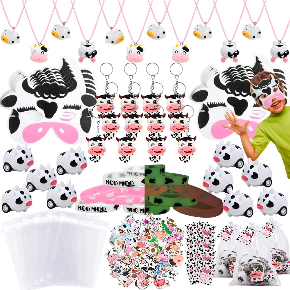 Fozi Cozi 134PCS Farm Animal Party Favors Set for Kids Ages 4-8 - Cow Themed Birthday Party Supplies & Baby Shower Goodie Bag Fillers with Keychains, Stickers, Necklaces | Perfect for Farm Birthday Parties, Classroom Rewards & Party Favors