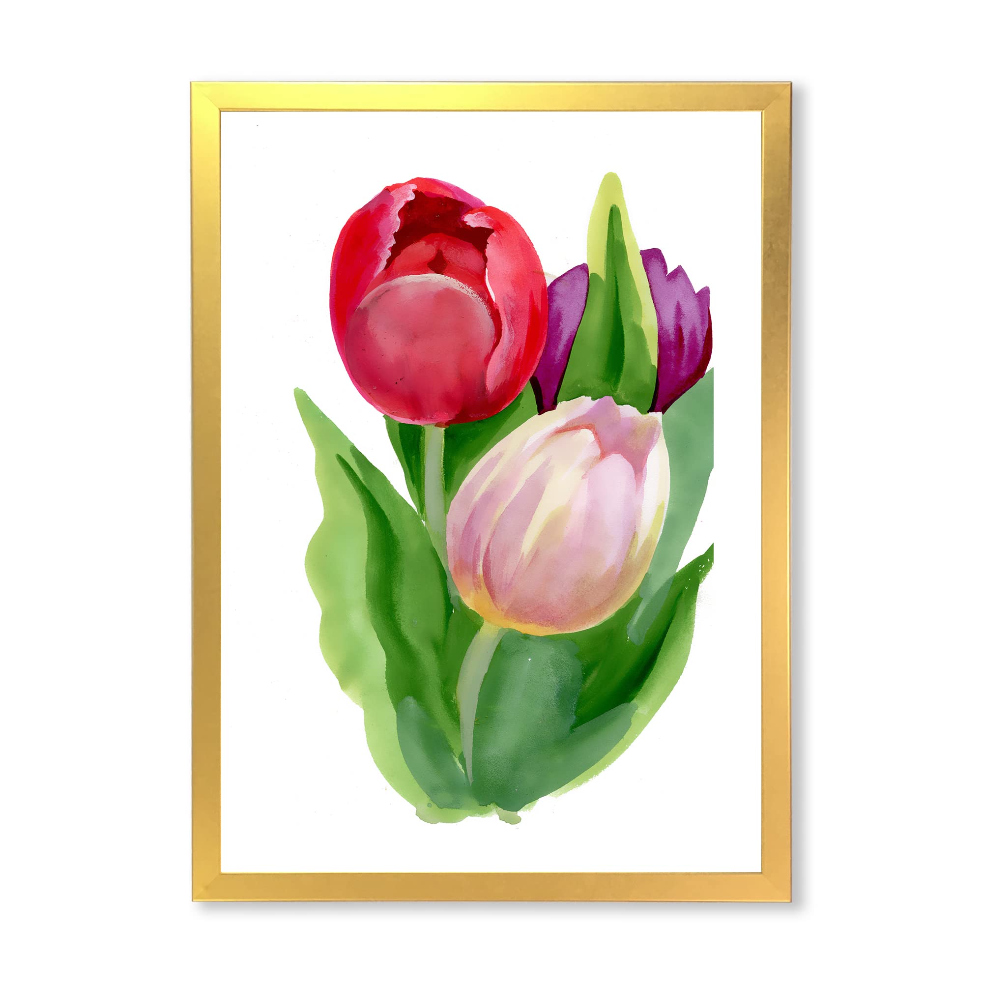 DesignQ Beautiful Tulip Flowers Traditional Framed Wall Art - Elegant Home Decor for Living Room, Bedroom & Office