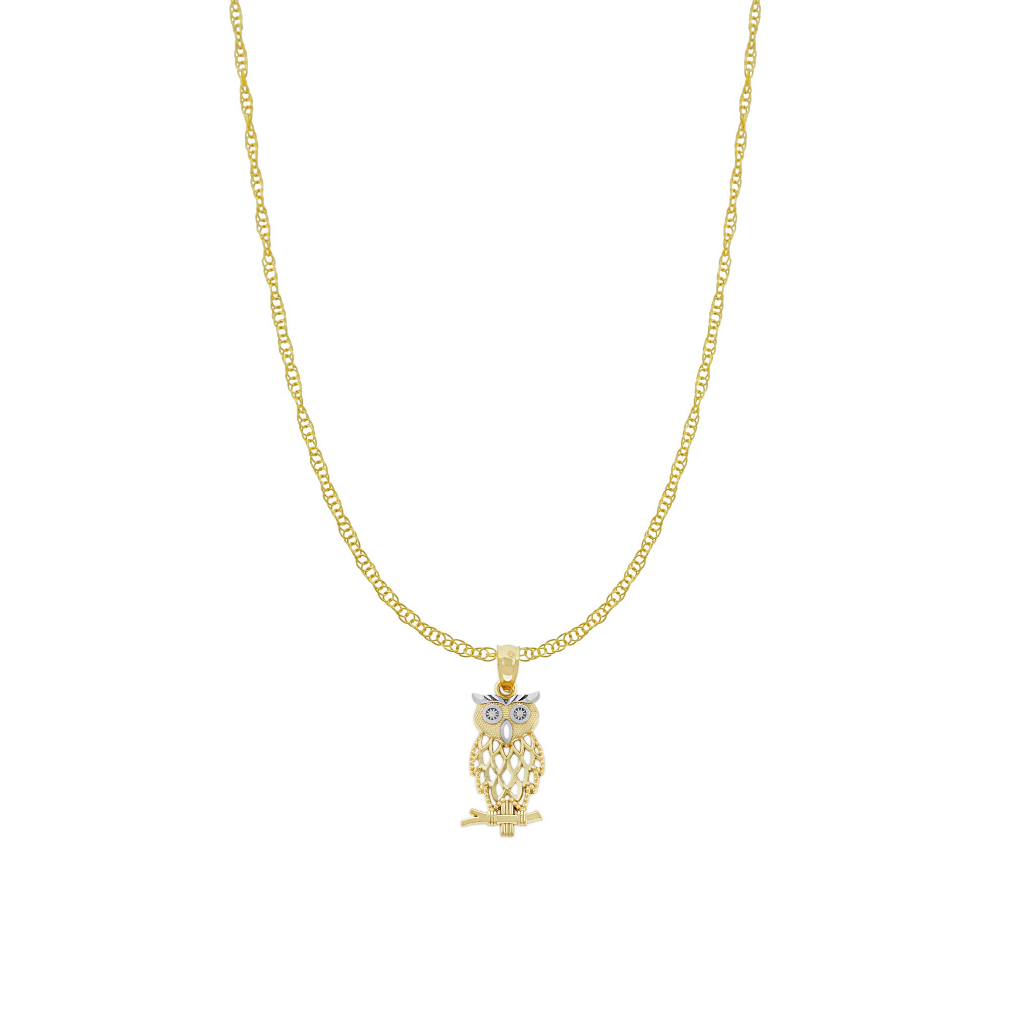 10K Solid Gold Sparkling Owl Charm Pendant - Elegant Jewelry Gift for Women - Perfect for Necklace, Bracelet & DIY Jewelry Making