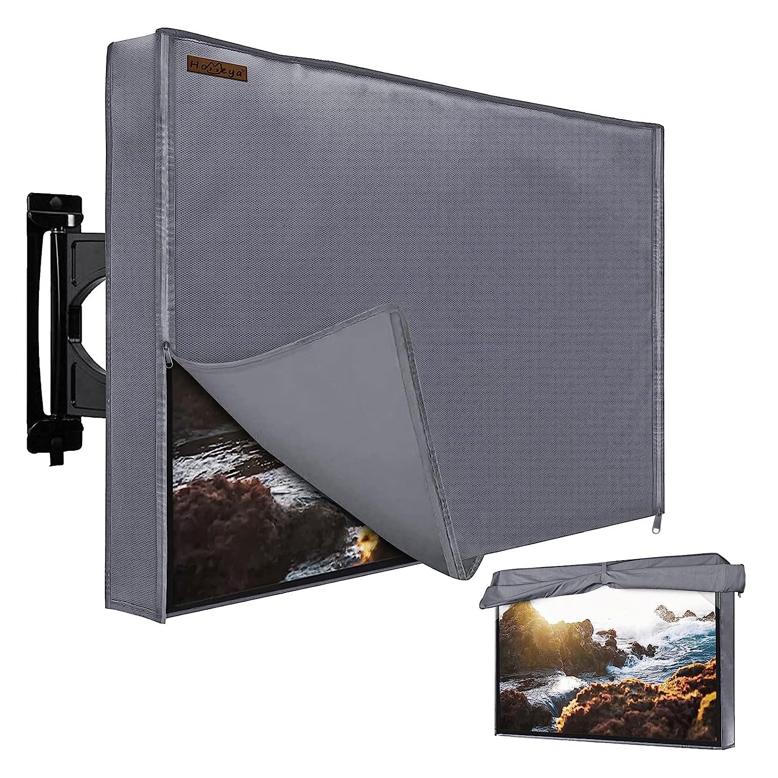 **HOMEYA 600D Heavy Duty Weatherproof Outdoor TV Cover for 60-65 Inch LED LCD Flat Screen TVs - Waterproof Zipper, Front Flap & Bottom Cover (58.5