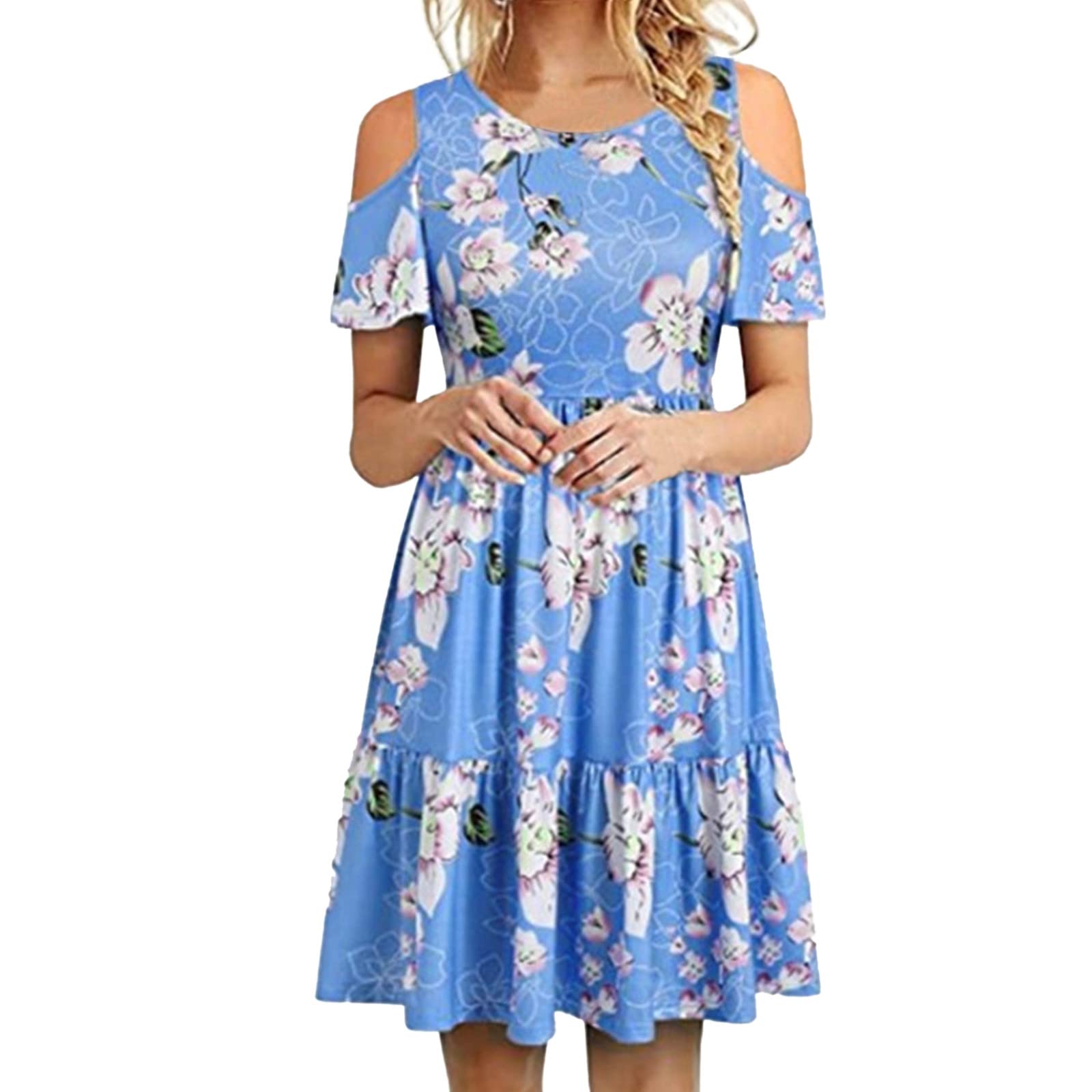 Women's Summer Casual Loose Dress - Flowy Off Shoulder T-Shirt Beach Dress with Short Sleeves & Fashion Print | Perfect for Beach Vacations, Pool Parties & Summer Outings