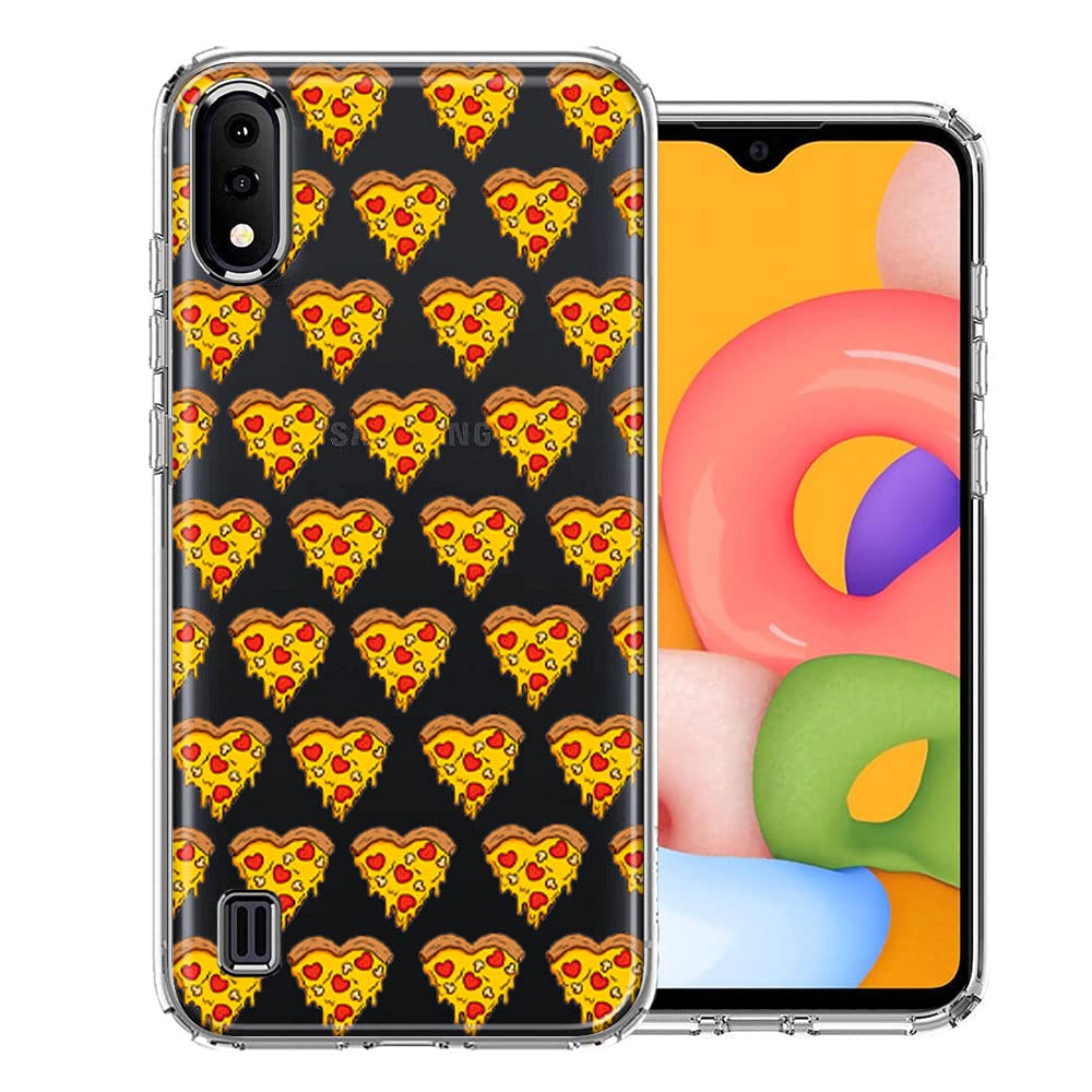 Samsung Galaxy A01 Phone Case - Cute Pizza Hearts & Polka Dots Design, Double Layer Protective Cover | Perfect for Everyday Use, School, Work & Travel