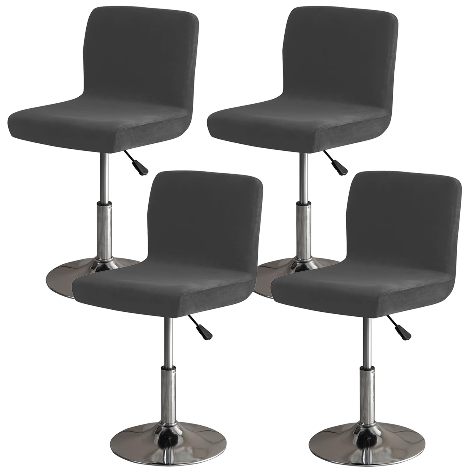 Gollense 4 Pack Velvet Stretch Bar Stool Covers with Backs - Washable Square Swivel Pub Counter Stool Chair Slipcovers with Elastic Bottom for Low Short Back Chairs (Black) | Perfect for Home Bars, Kitchen Islands, and Dining Room Decor
