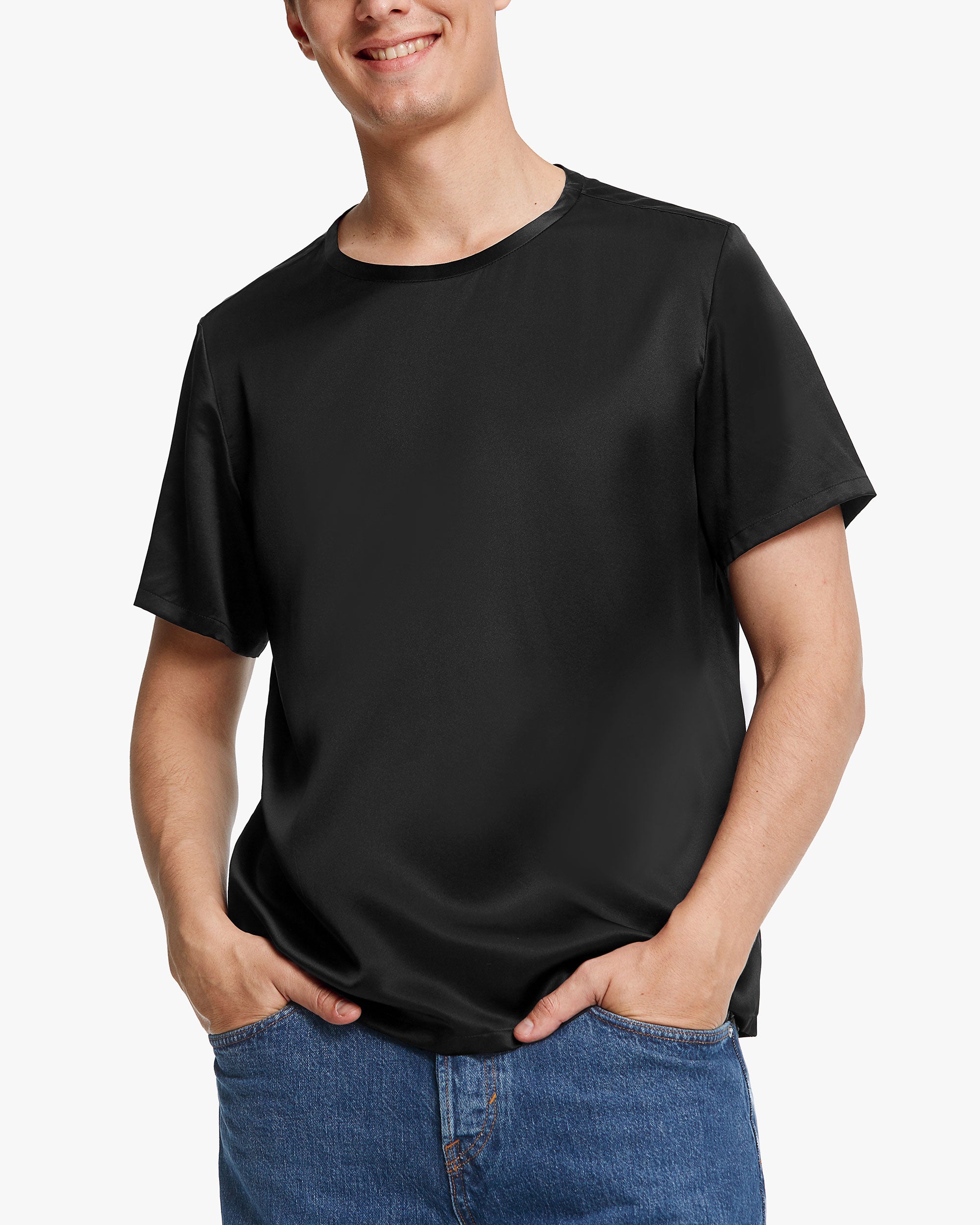 Premium Men's Silk T-Shirt - Short Sleeve Round Neck Luxury Tee for Casual Wear & Summer Outfits