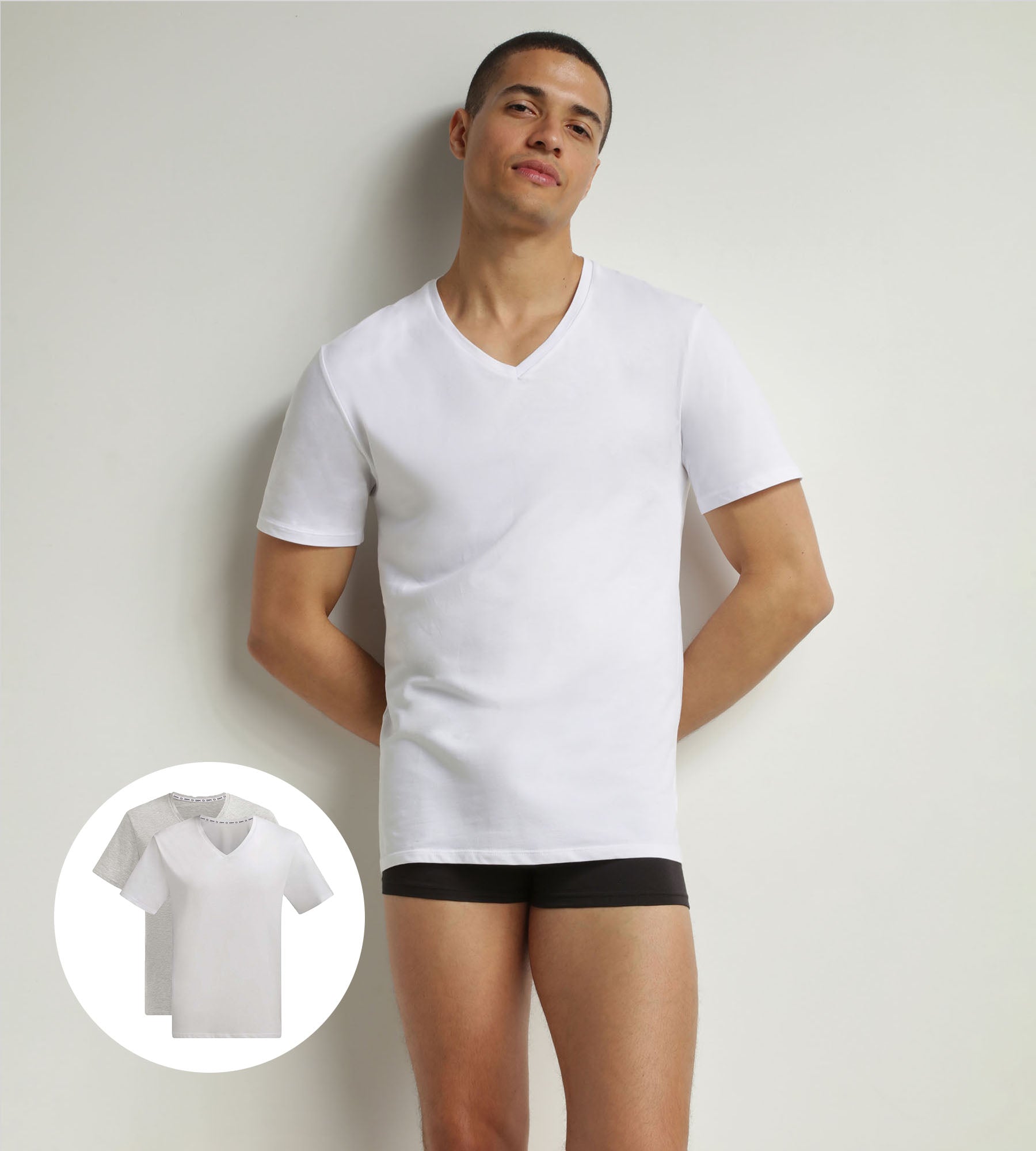 Organic Cotton Men's V-Neck T-Shirt 2-Pack - White & Gray - Soft Breathable Eco-Friendly Tees for Casual Wear, Gym & Everyday Outfits