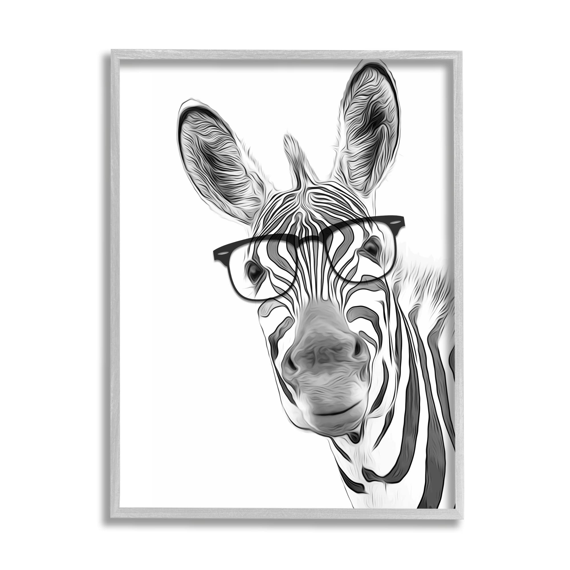 Funny Zebra Wearing Glasses Black & White Wall Art - Modern Monochrome Animal Print by Stupell Industries | Perfect for Living Room, Bedroom or Office Decor