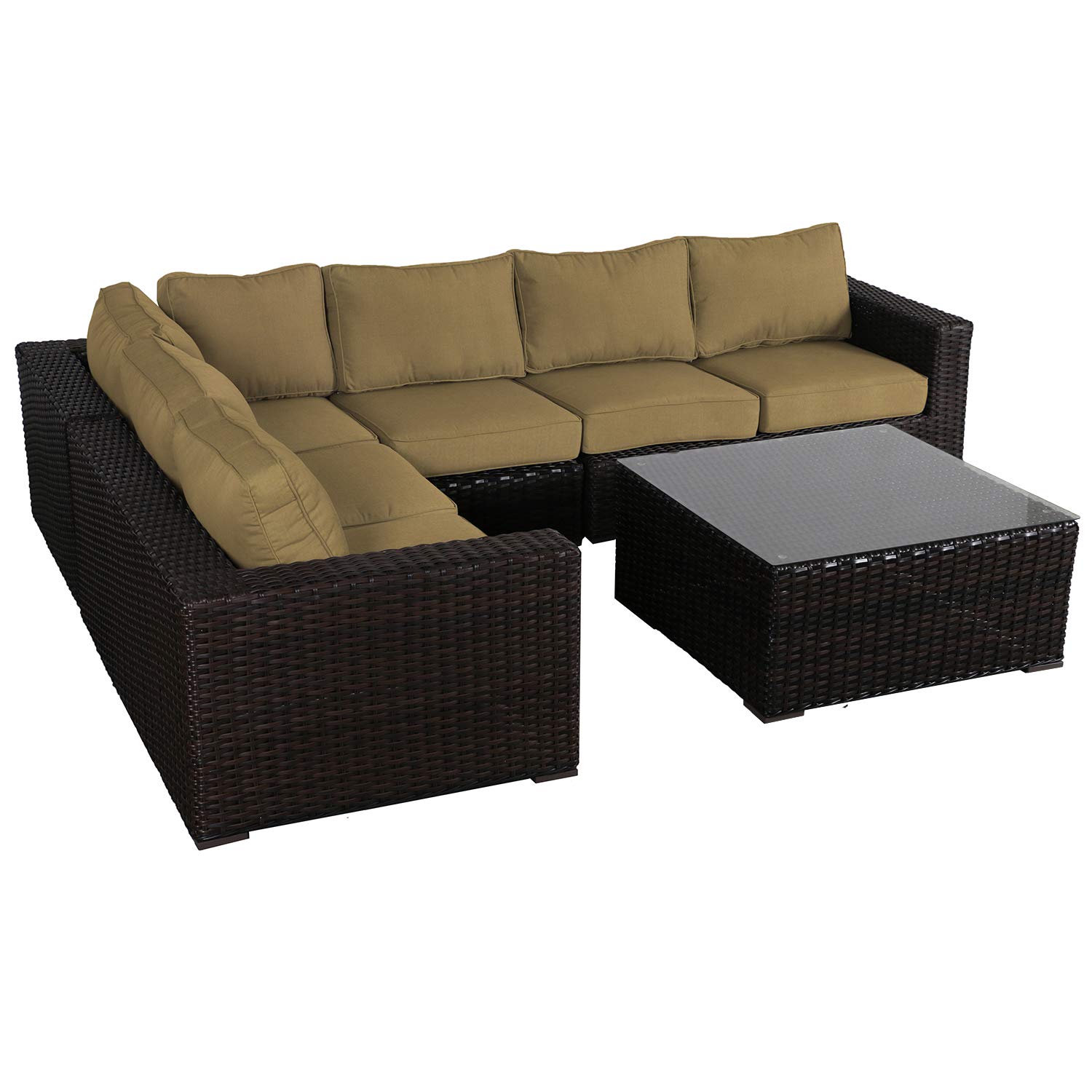 Santa Monica Wicker Rattan Patio Set with Coffee Table & Cushions for Outdoor Relaxation
