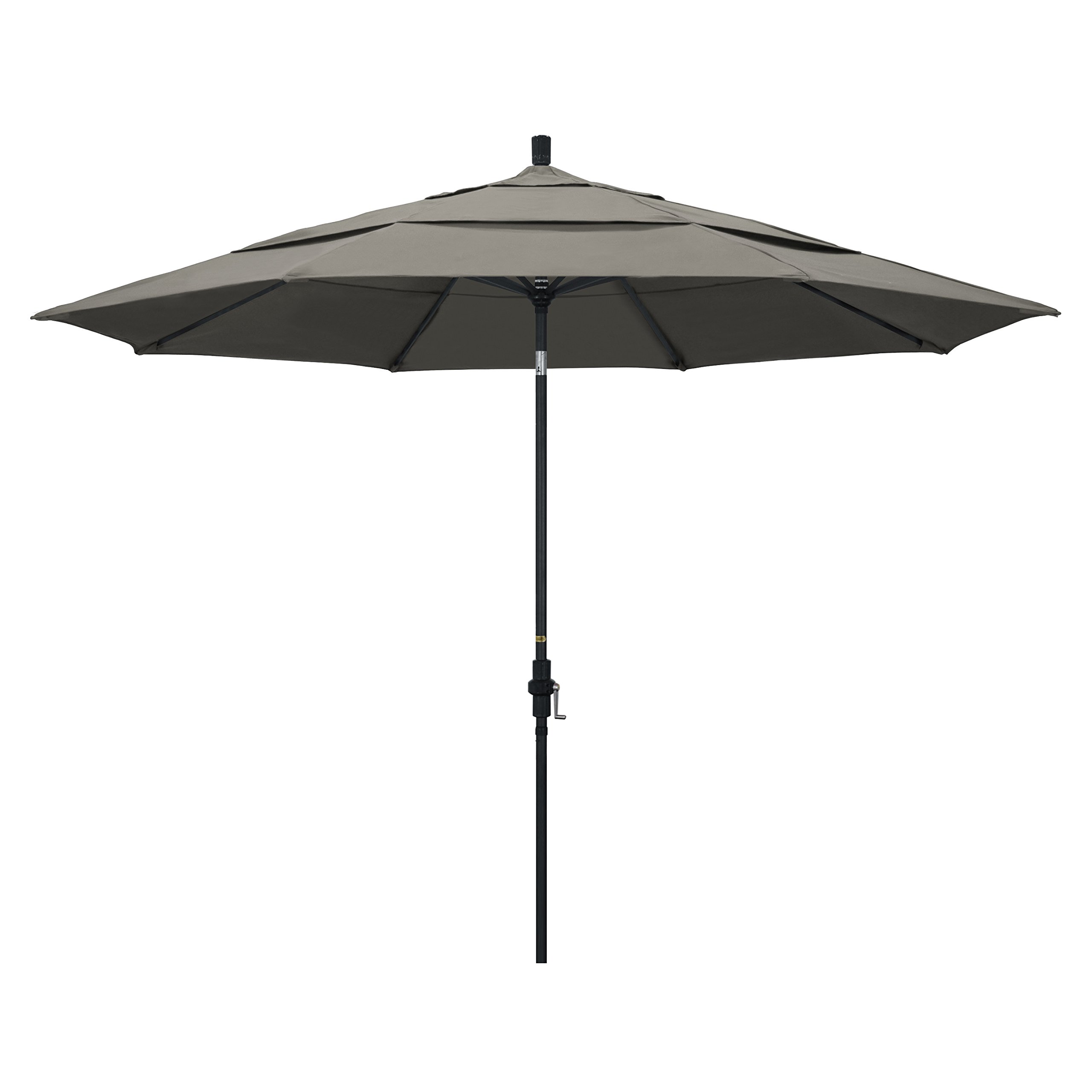 11' Round Aluminum Market Umbrella with Crank Lift & Tilt - California Umbrella in Pacifica Taupe with Black Pole - Perfect for Patio, Garden, Poolside and Outdoor Dining Areas