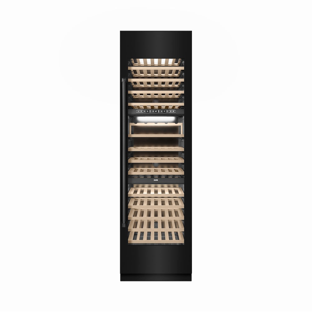 ZLINE 24 Inch 12.4 Cu Ft Triple Zone 100 Bottle Black Stainless Steel Column Wine Cooler - Perfect for Home Bars, Wine Cellars & Entertaining (RCWV BS 24)