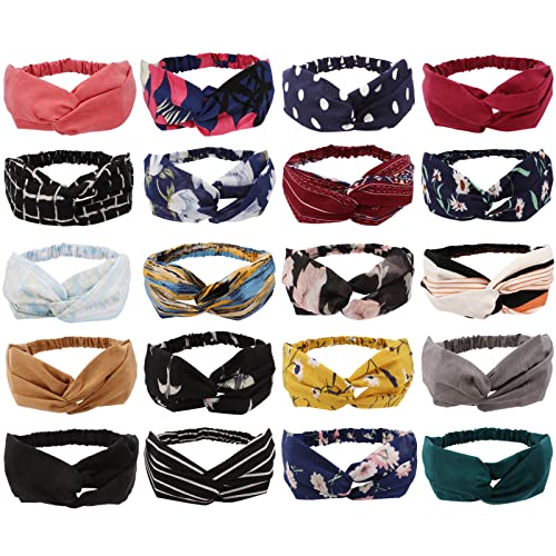 YARIEW 20 Pcs No Slip Headbands for Women - Fashion Boho Knotted Turban Headbands, Wide Hair Bands for Wigs & Girls (Perfect for Workouts, Yoga, Running & Daily Styling)