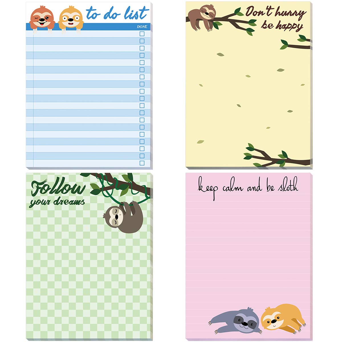Funny Sloth Memo Pads 4-Pack - Cute Animal Notepads for Office, Home & School - Perfect Gift Idea for Lazy Days, To-Do Lists & Memos - Great for Work Desks, Study Notes & Daily Reminders