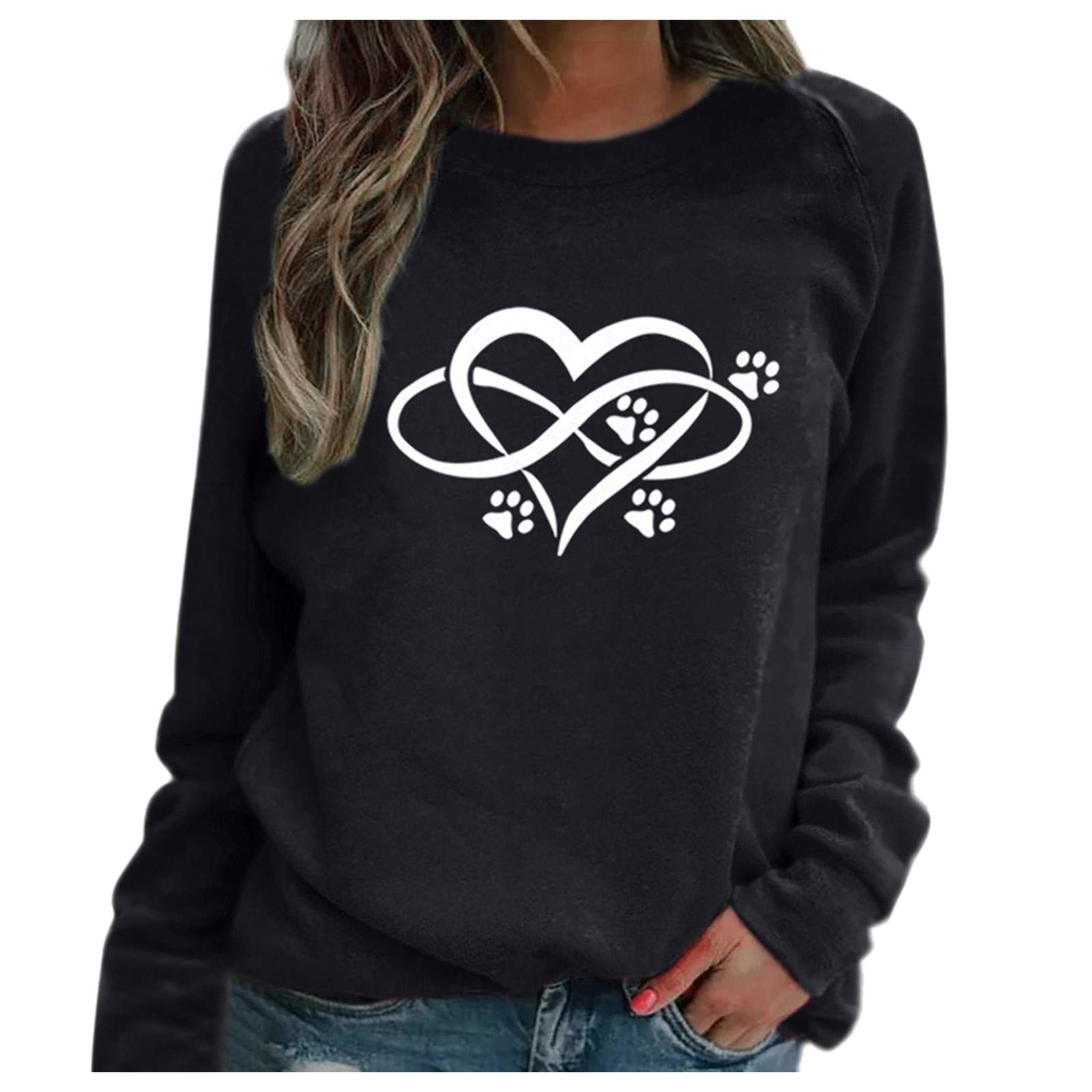 Women's Casual Long Sleeve Raglan Blouse with Footprint Print - Comfortable Tops for Everyday Wear, Office & Weekend Outings