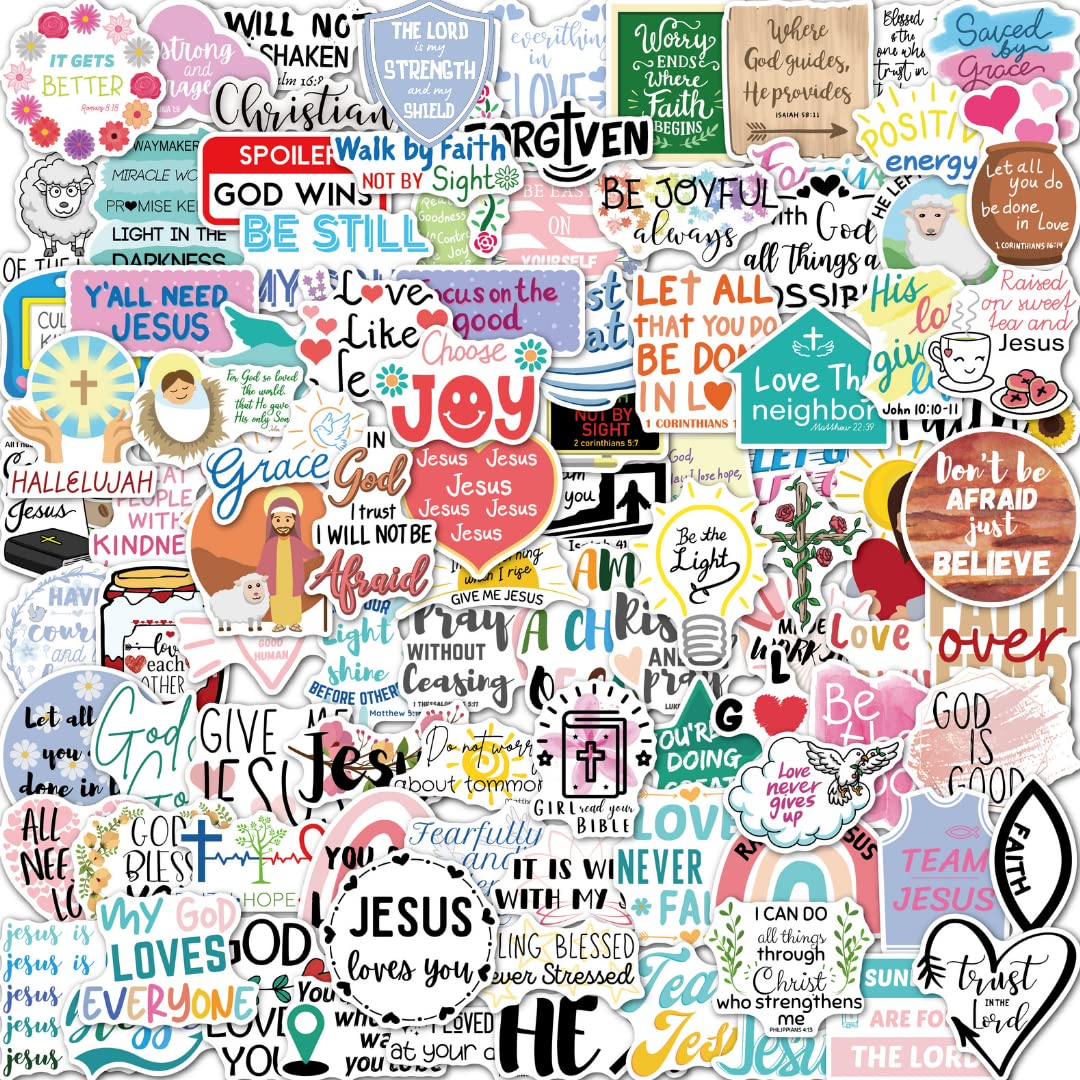 100 Pack Christian Vinyl Stickers - Waterproof, Cute & Aesthetic Bible Stickers for Water Bottles, Laptops, Journals - Perfect for Faith-Based Decor, Bible Study Gifts & Youth Group Activities
