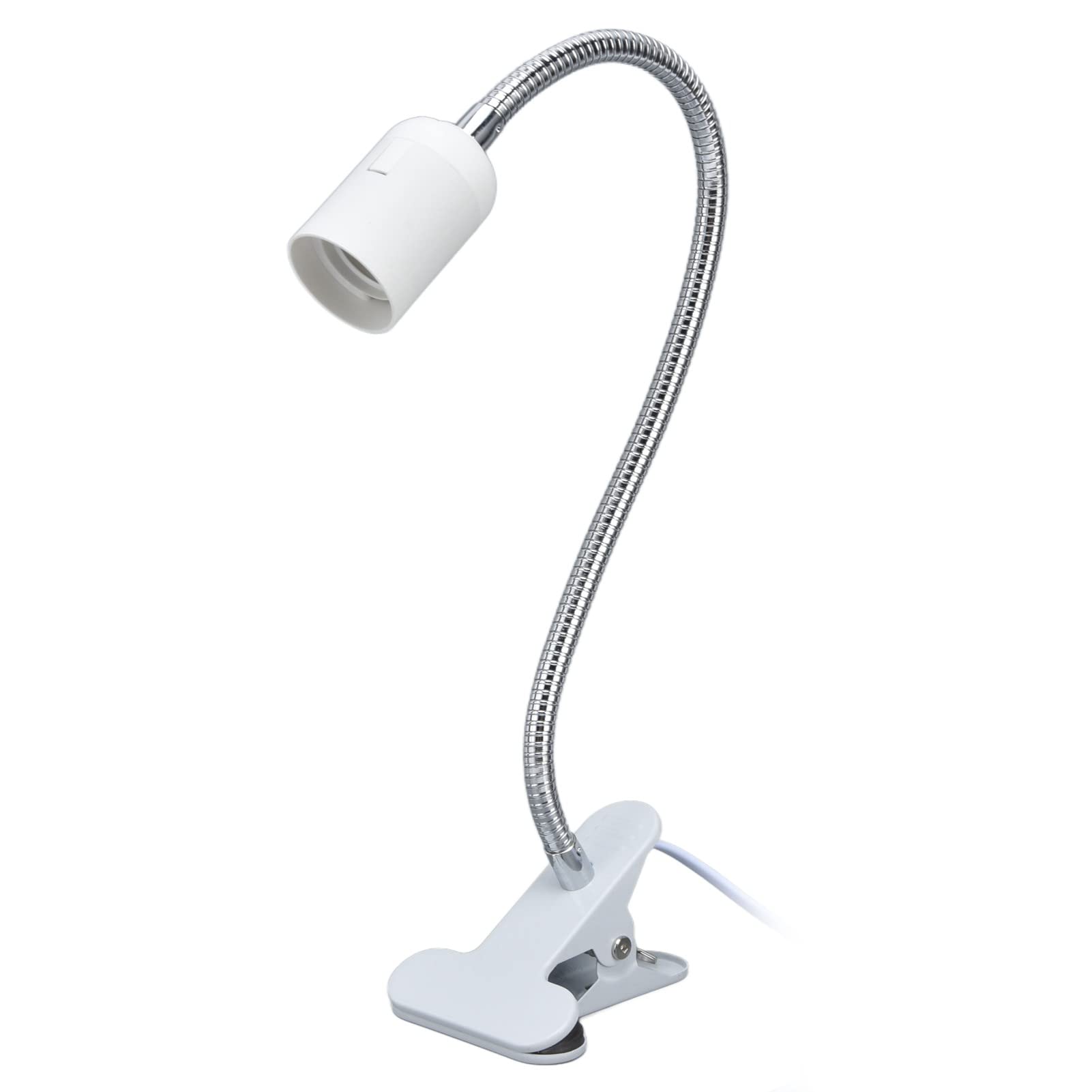 Garosa E27 E26 Clip-On Desk Lamp Holder - 360° Flexible Gooseneck Light Bulb Socket with On/Off Switch - White LED Table Light Adapter for Home Office, Reading & Study