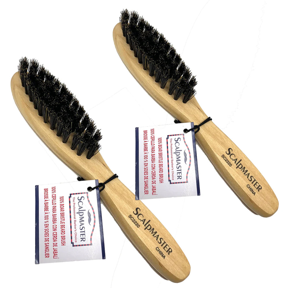 Scalpmaster 100% Boar Bristle Beard Brush & Hair Brush 2-Pack - Natural Wooden Handle for Men's Grooming, Styling & Detangling - Perfect for Beard Care, Hair Shine & Scalp Massage at Home or Travel