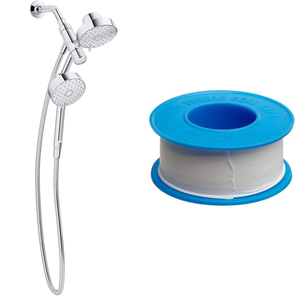 KOHLER 23218-CP Awaken 17-in-1 Multifunction Shower Combo Kit with Dixon Valve TTB75 PTFE Industrial Sealant Tape - High Temperature Resistant (-212°F to 500°F), 3.5mil Thick, 520