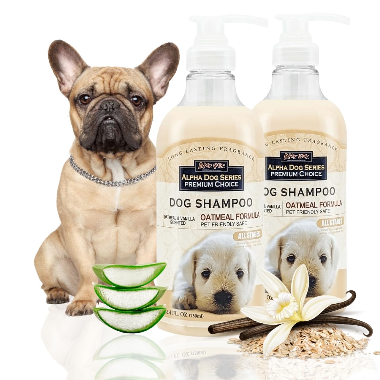 Alpha Dog Series Natural Dog Shampoo & Conditioner with Aloe Vera & Oatmeal - pH Balanced, Tear-Free Formula for Sensitive Skin - 26.4 Oz (Pack of 2) - Ideal for Bathing, Grooming & Soothing Itchy Skin in Dogs