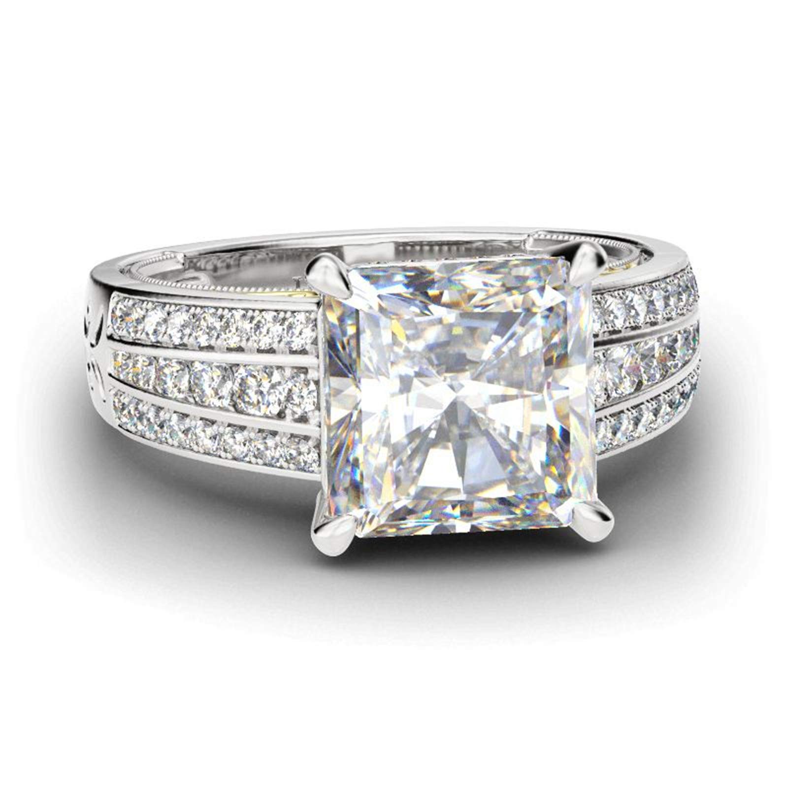 Jeulia Sterling Silver Two-Tone Scrollwork Princess Cut Ring for Women - Elegant Engagement, Wedding, Anniversary & Birthday Gift with Jewelry Box | Perfect for Proposals, Romantic Occasions & Special Celebrations